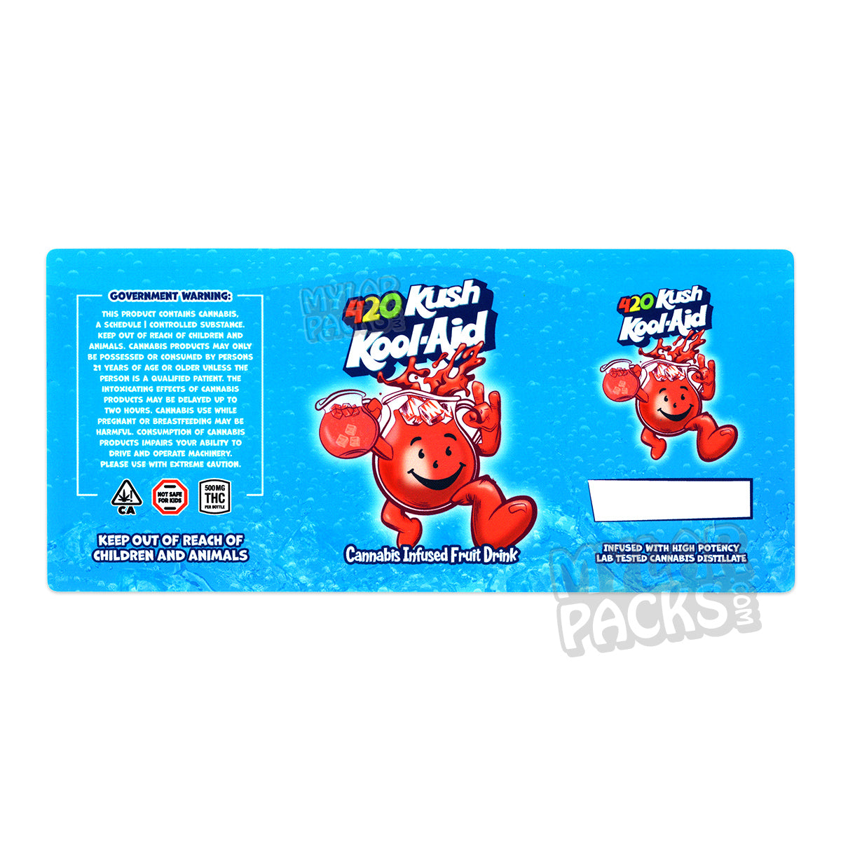 420 Kush Kool Aid 500mg Cannabis Infused Fruit Drink Sticker Wraparound Label (6" x 2.75")