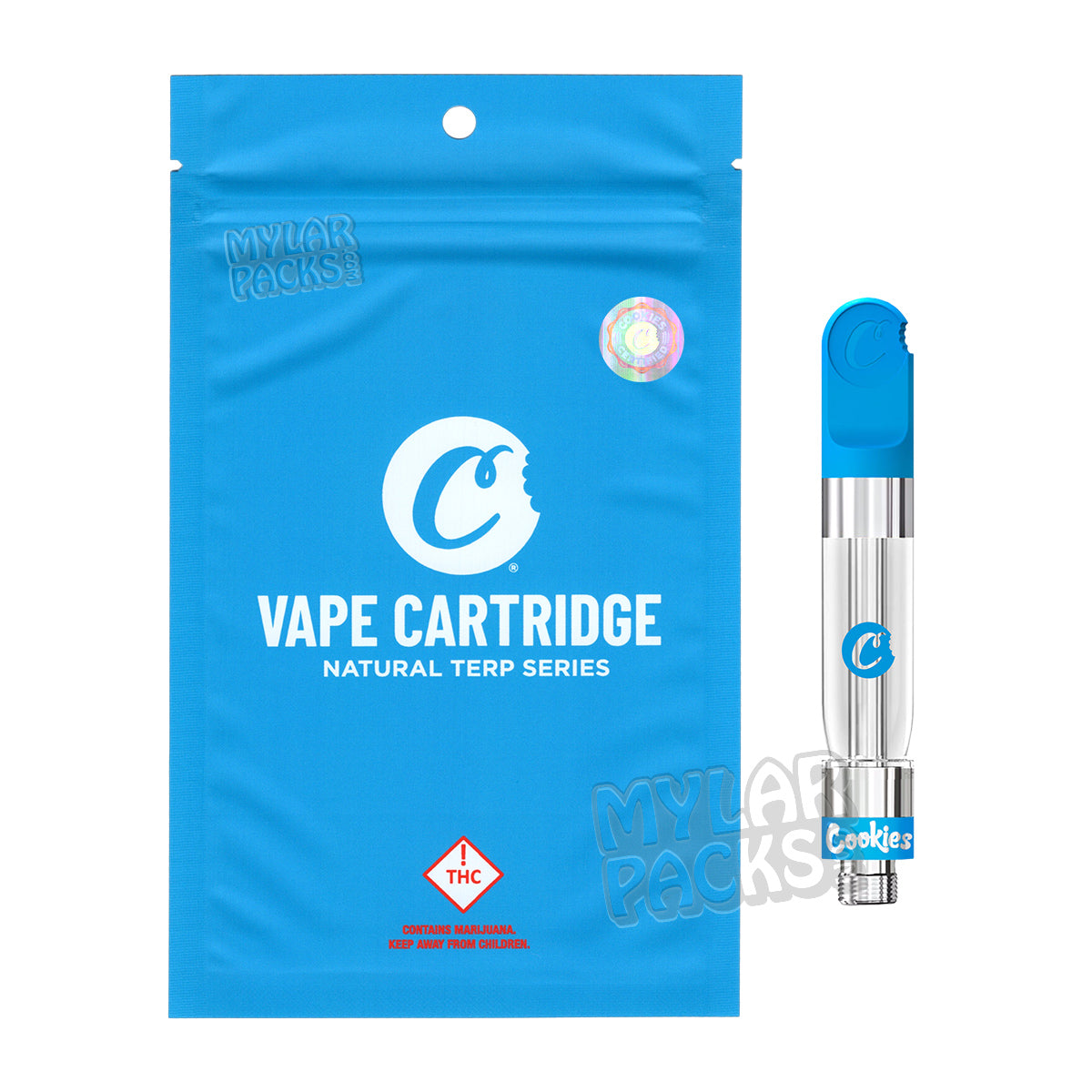 Cartucho de vapeo vacío Cookies de 1 ml con bolsa de Mylar y pegatinas personalizadas.