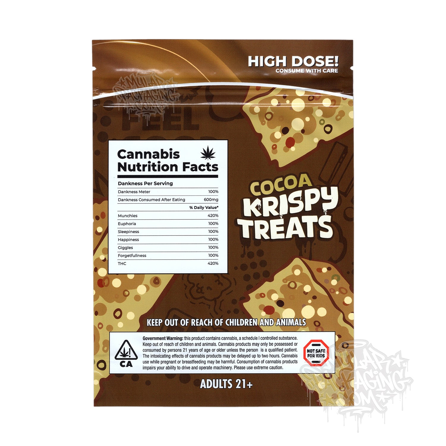 Cocoa Krispy Treats 500mg Empty Edibles Mylar Bags Cereal Snack Packaging