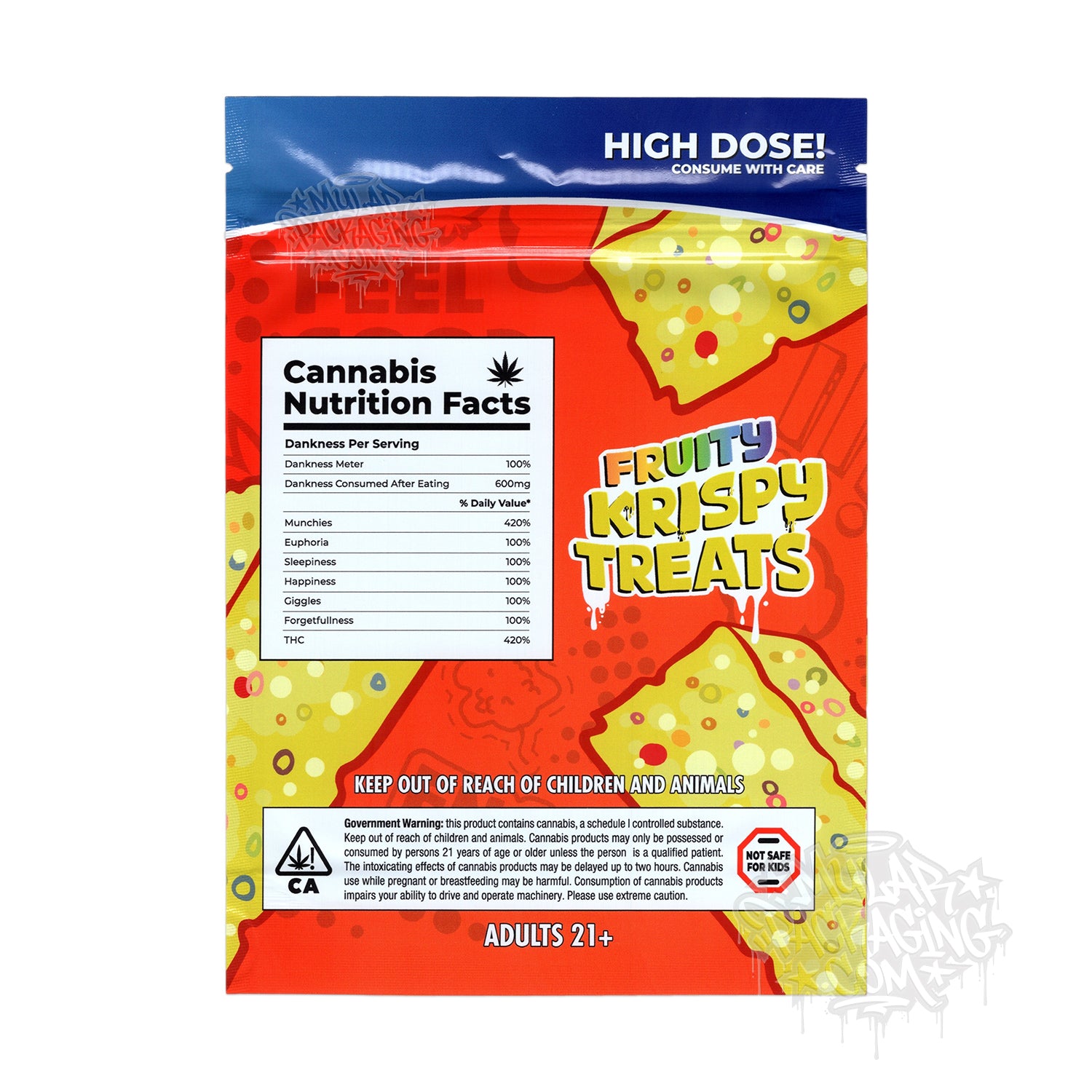 Fruity Krispy Treats 500mg Empty Edibles Mylar Bags Cereal Snack Packaging