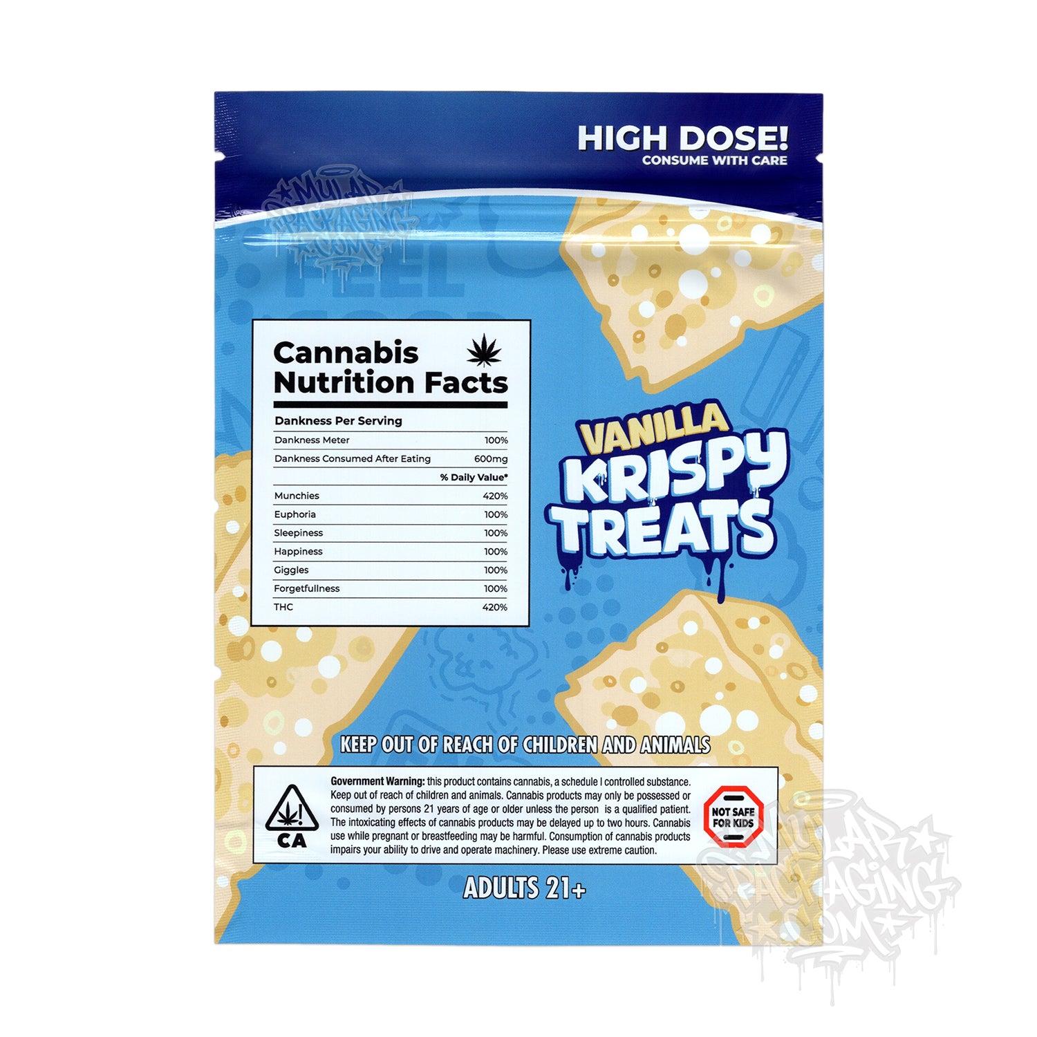 Vanilla Krispy Treats 500mg Empty Edibles Mylar Bags Cereal Snack Packaging