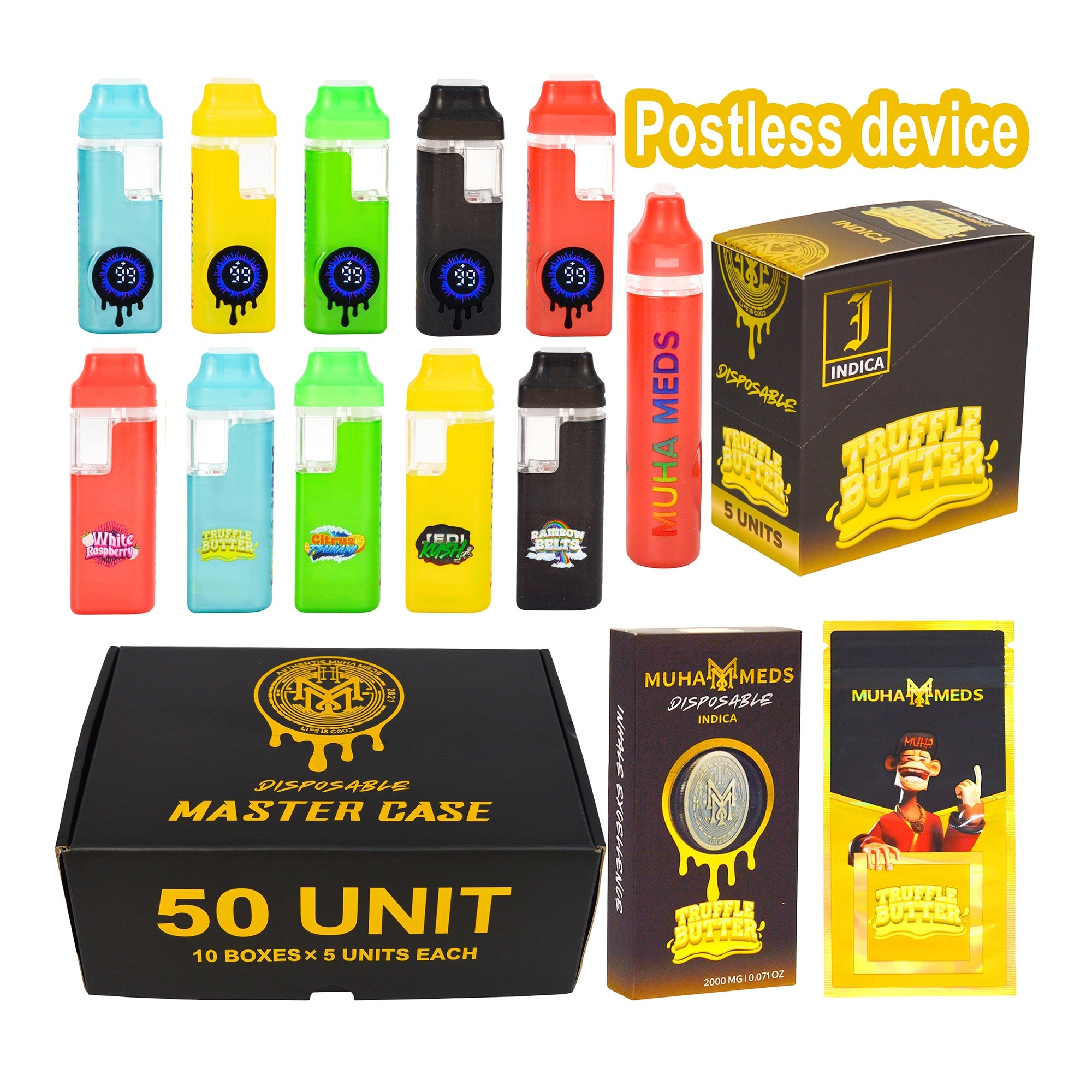 Muha Meds Postless 2g Disposable Vapes (500 Units / Per Lot)