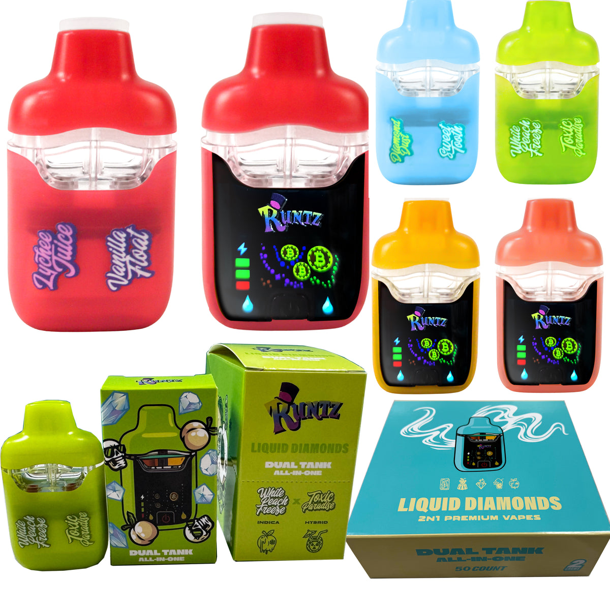 RUNTZ Switch DUAL Chamber Disposable Vape 2G USA Stock 2 in 1 2ML Carts RUNTS Flavors Device Type-C (1000 Units / Per Lot)