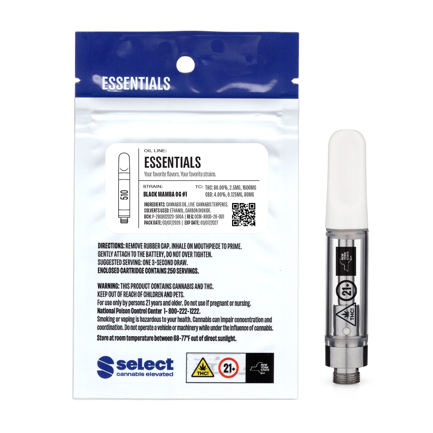 Select Essentials 1ml Empty Vape Cartridge Packaging Mylar Bag Custom Stickers