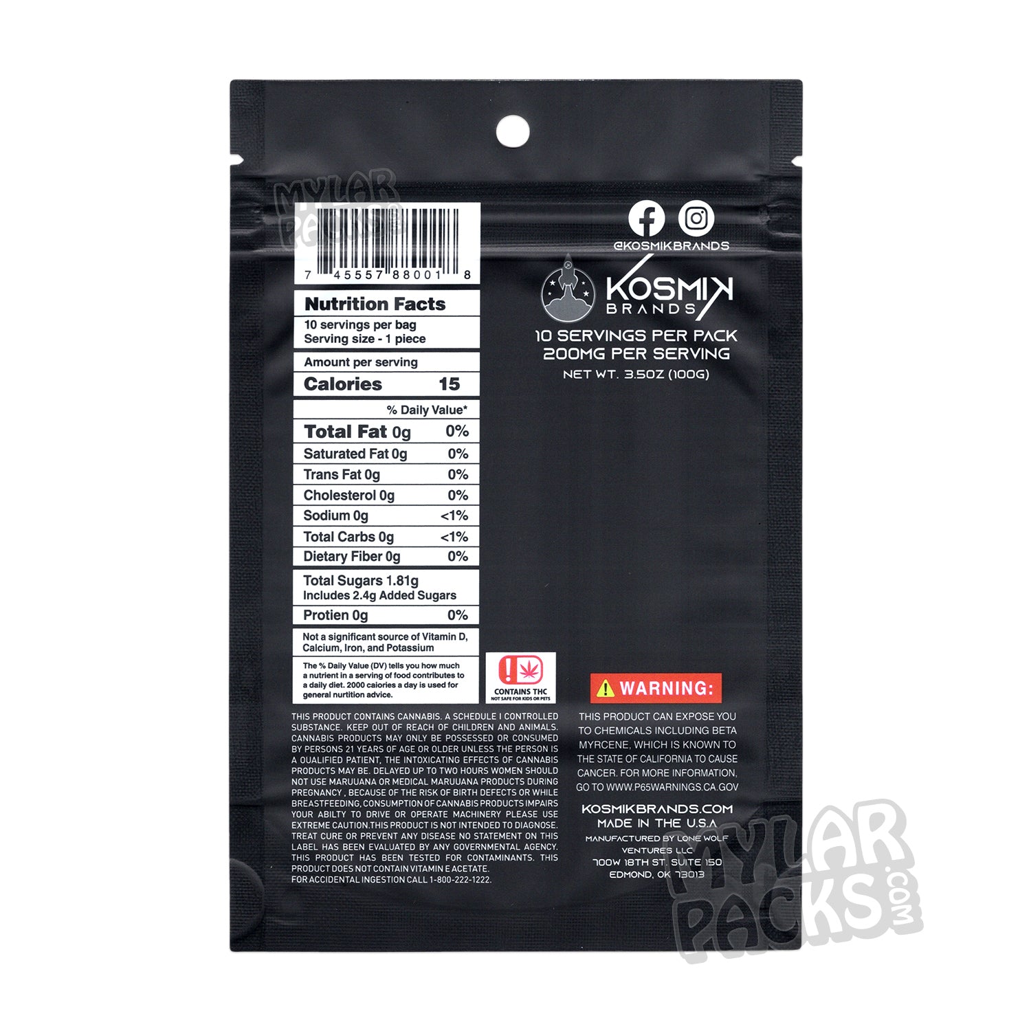 The Abyss de Kosmik Red 2000 mg Bolsa vacía de gomitas Mylar Comestibles Envases de dulces