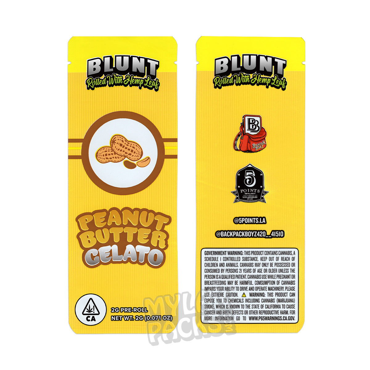 Helado de mantequilla de cacahuete de Backpack Boyz, envase vacío individual de 2 g pre-enrollado con punta de vidrio tipo tubo.