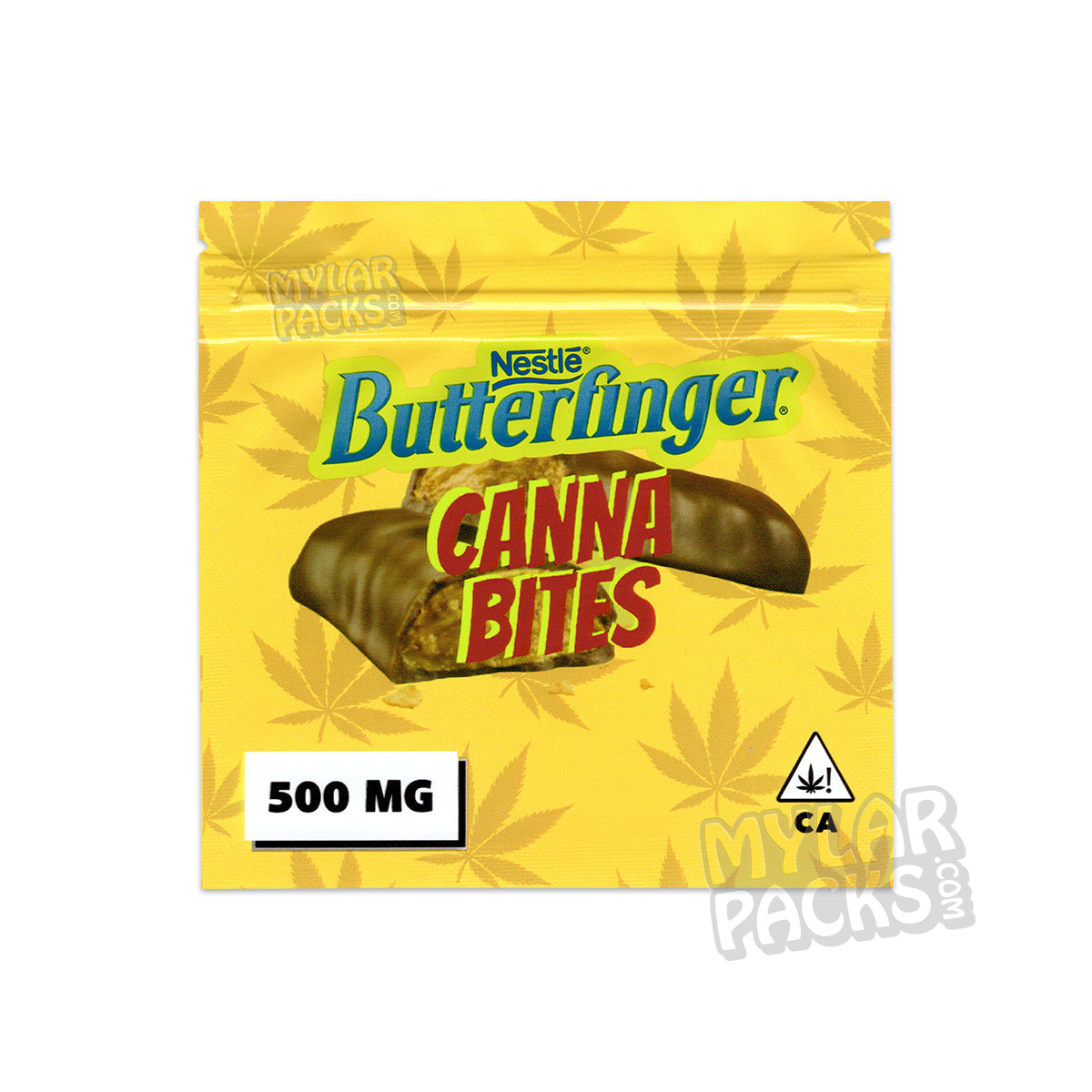 Caramelos vacíos Butterfinger Canna Bites Chocolate 500 mg, bolsas de Mylar, envases comestibles
