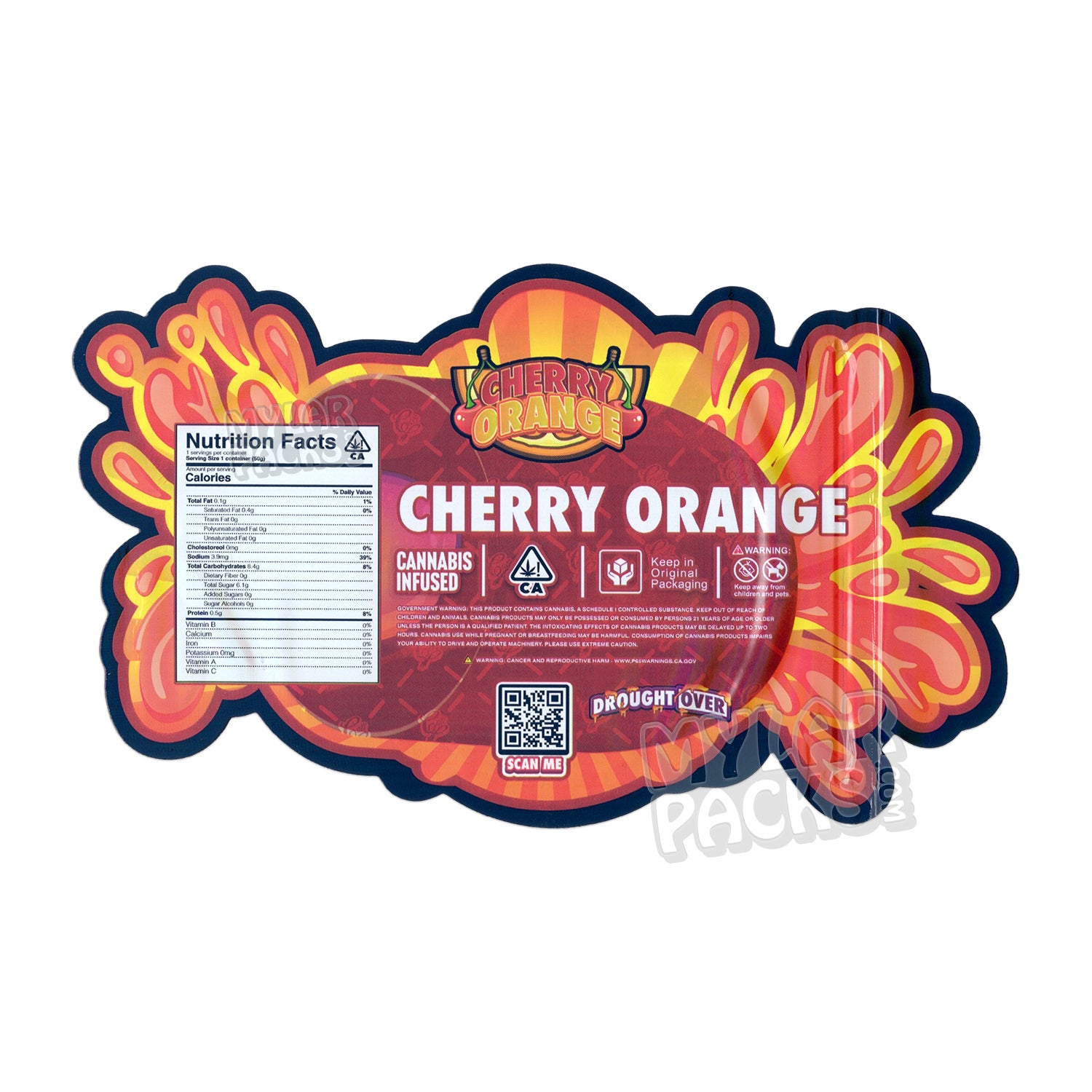 Gomitas Cali Plug sabor cereza y naranja (500 mg), bolsa de mylar vacía, comestibles, empaque para dulces