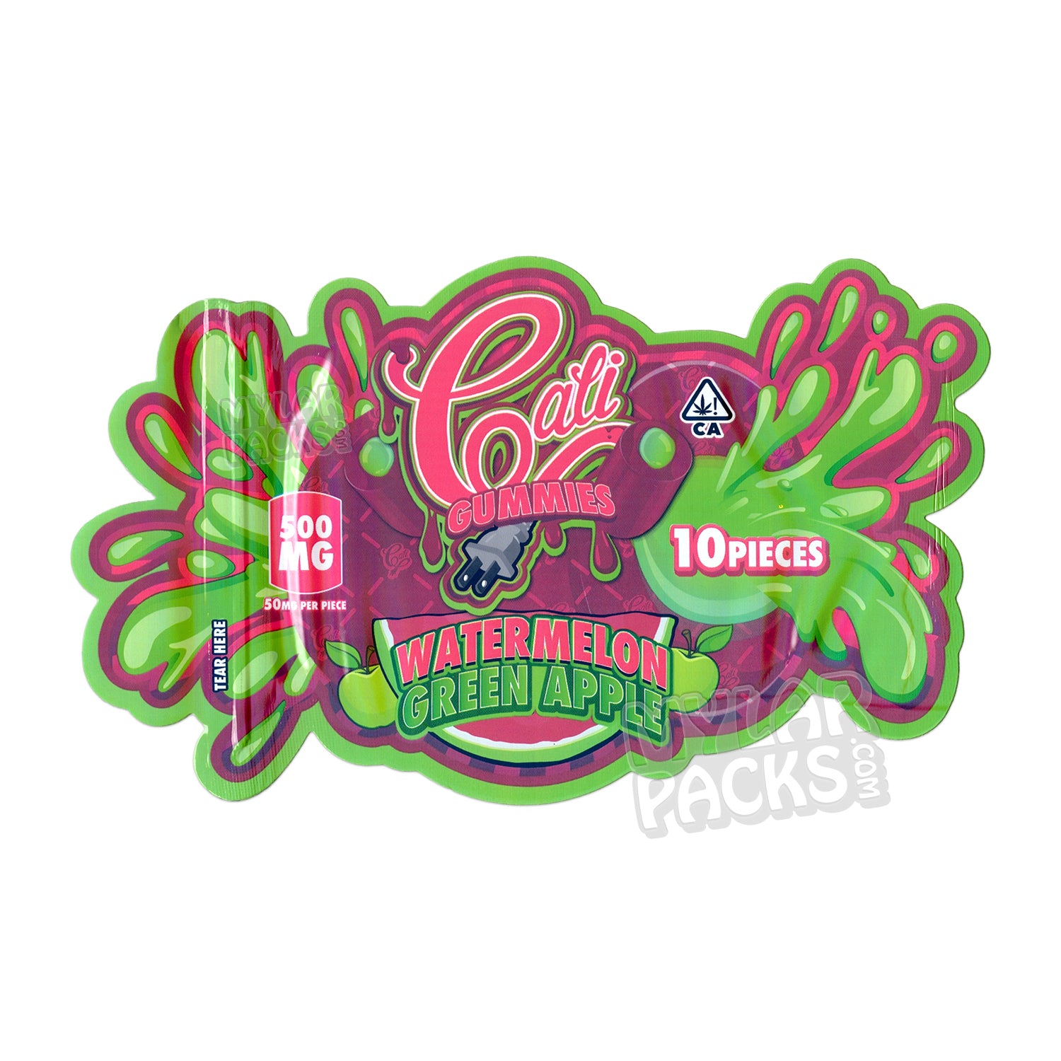 Cali Plug Gummies Watermelon Apple 500mg Empty Mylar Bag Edibles Candy Packaging