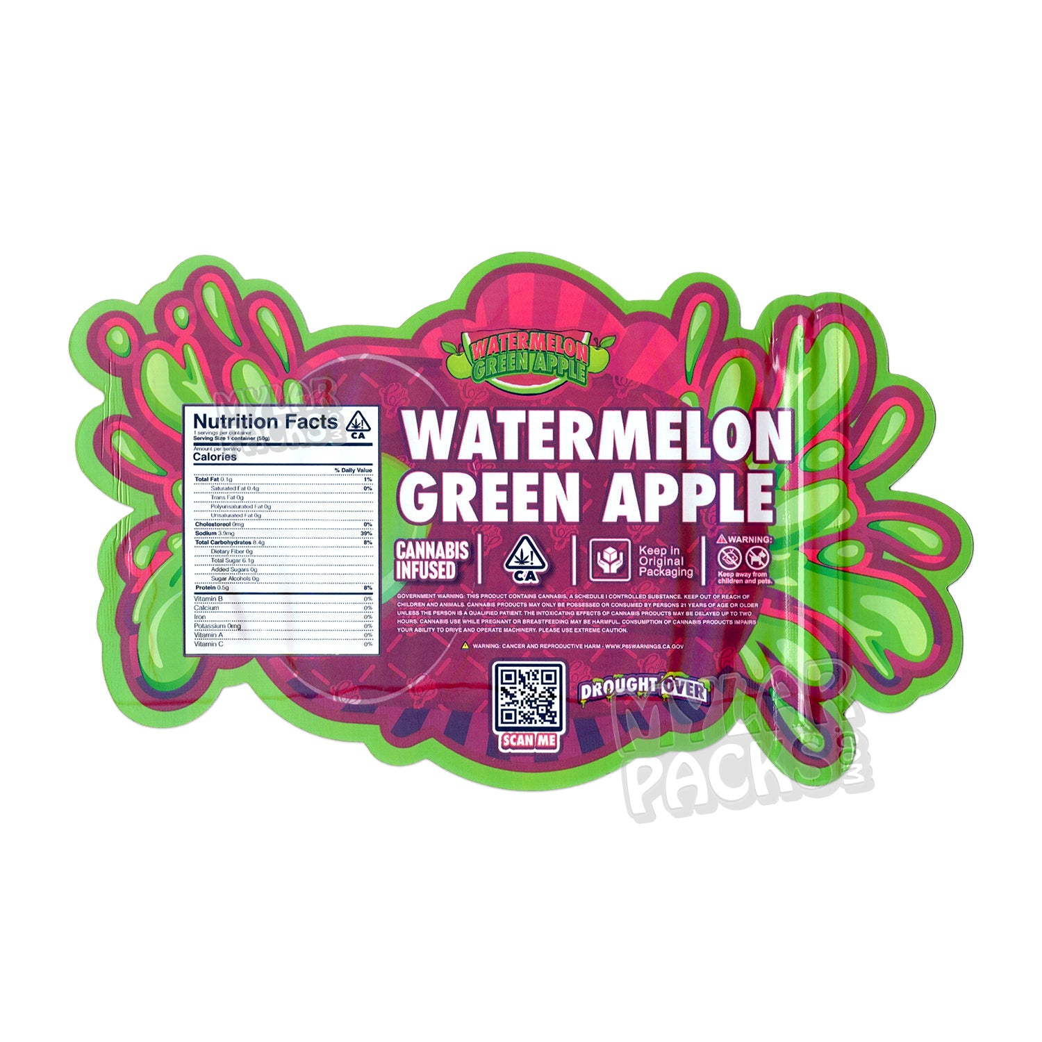 Cali Plug Gummies Watermelon Apple 500mg Empty Mylar Bag Edibles Candy Packaging