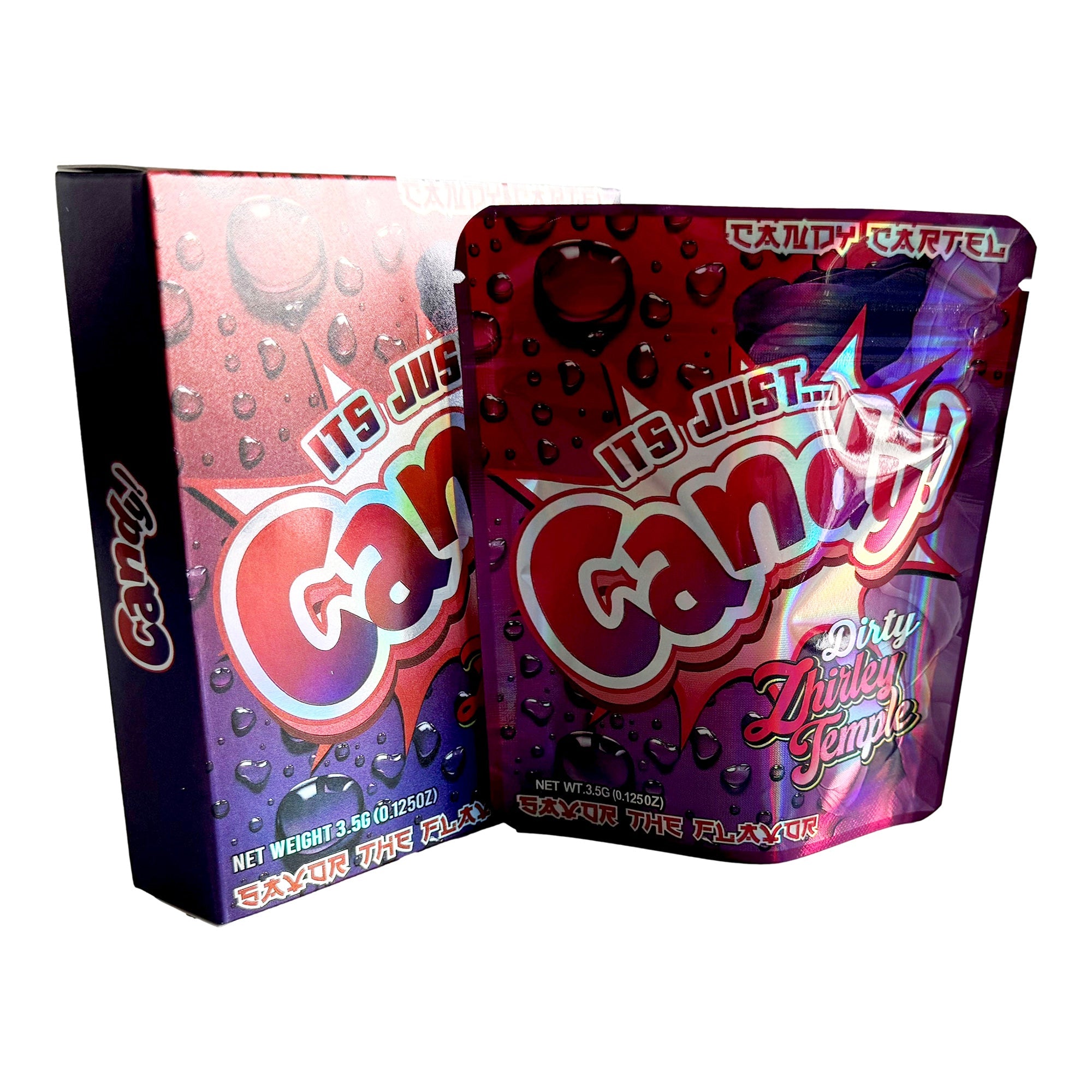 Candy Dirty Shirley Temple 3.5g Holographic Bag with Matching Box Design (500 Units / Per Lot)