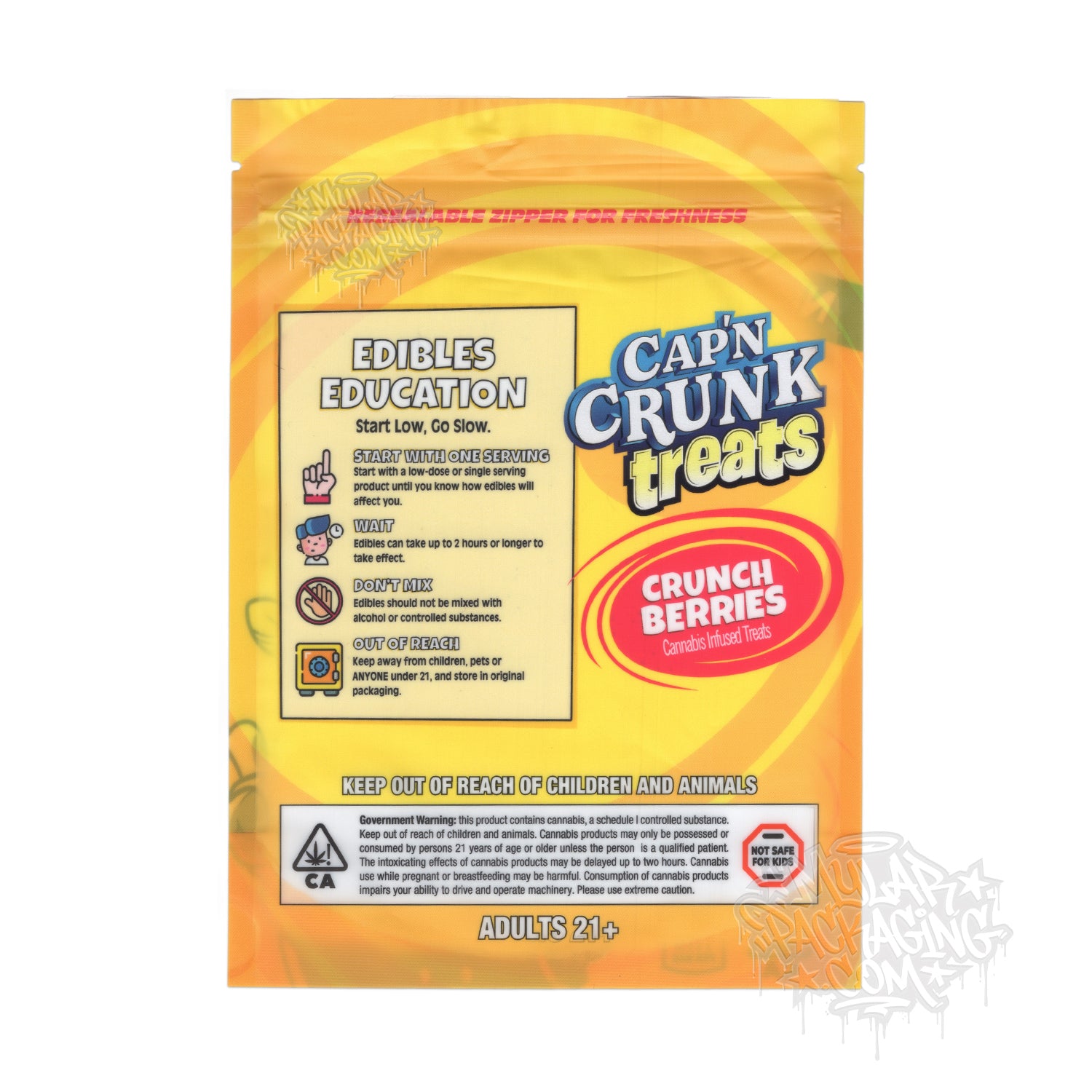 Cap'n Crunk Treats Berries Large 600mg Empty  Mylar Bags Cereal Snack Packaging