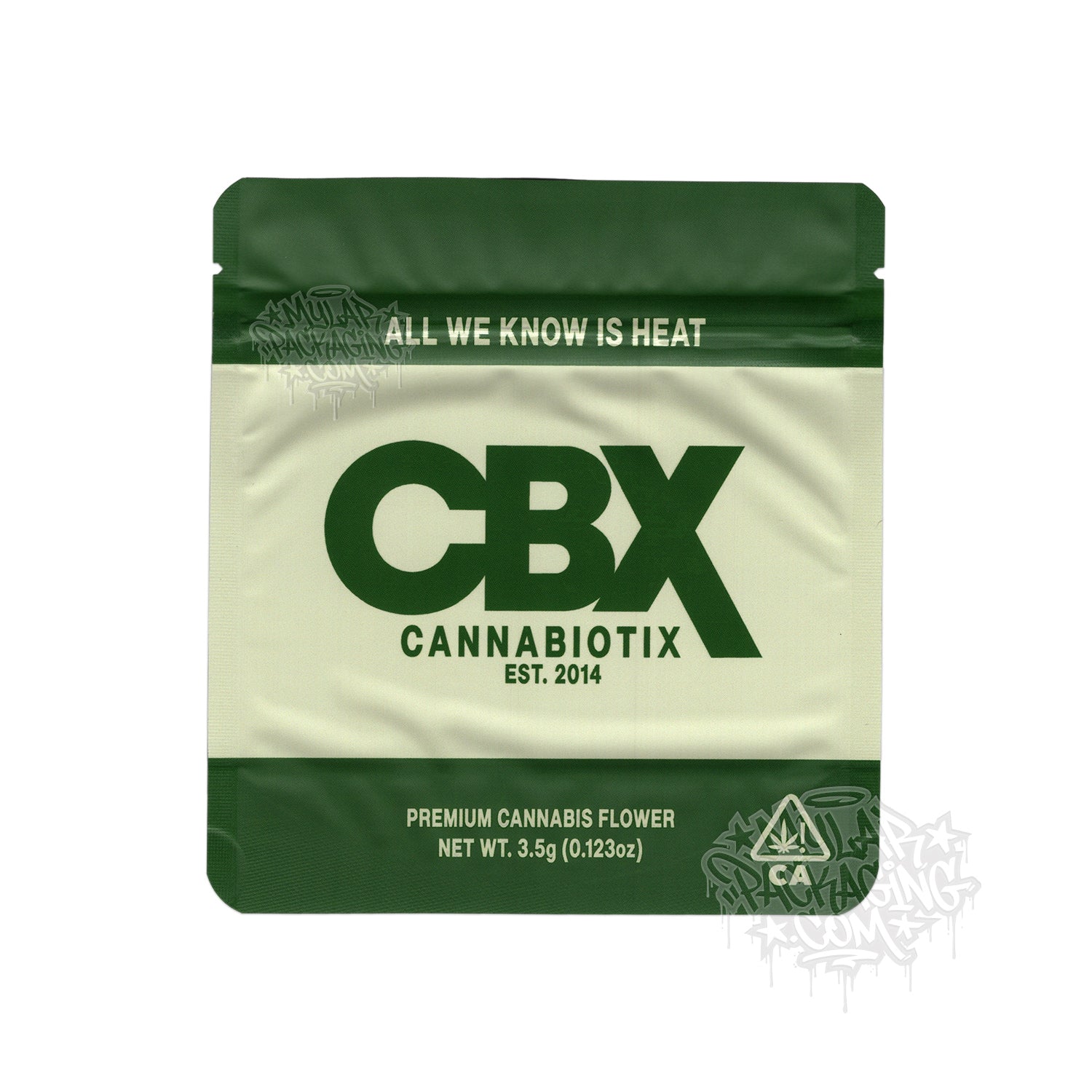 CBX Dispensary Grade 3.5g Empty Smell Proof Mylar Bag with Custom Stickers
