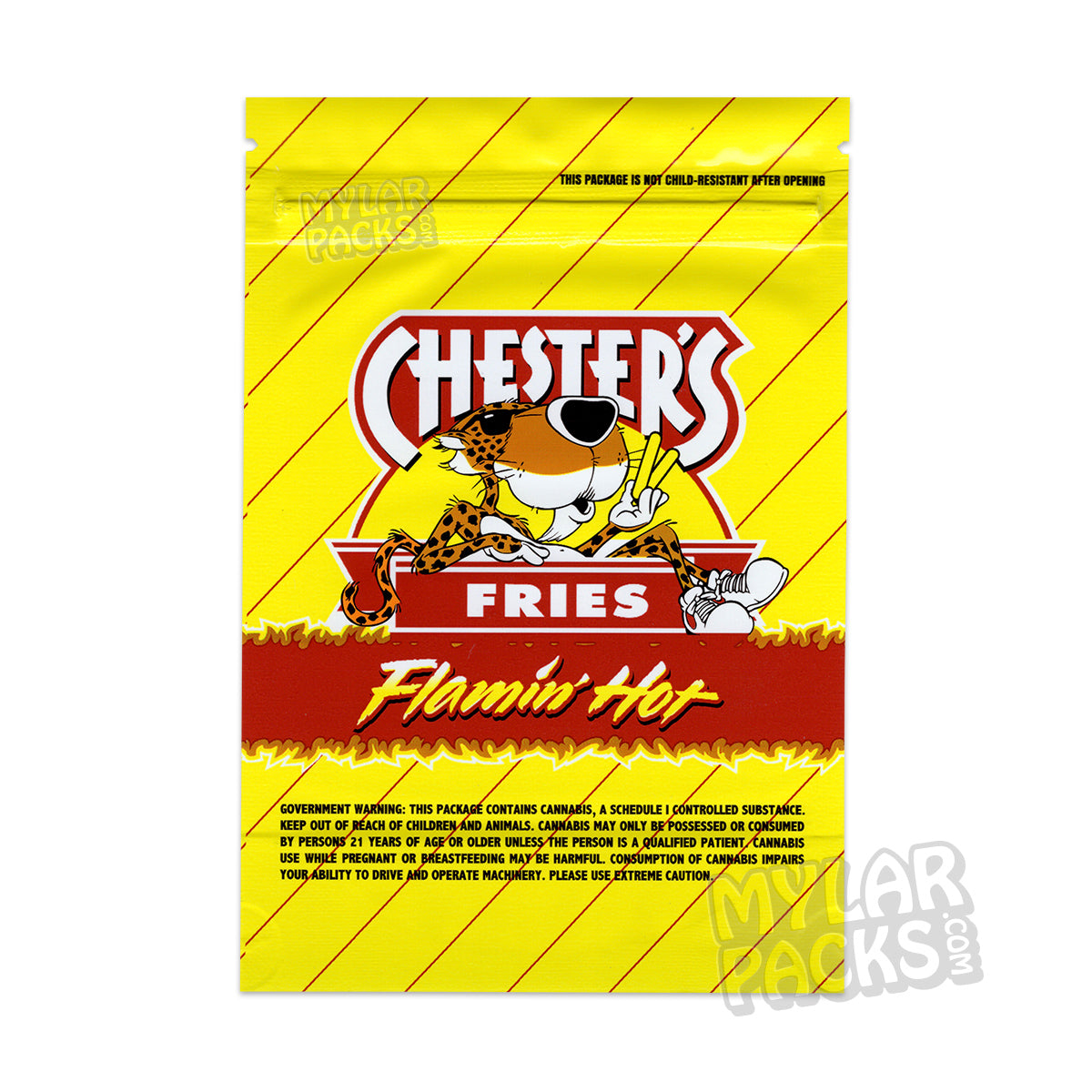 Papas fritas Chester's Flamin' Hot de 500 mg, vacías, comestibles, bolsas de Mylar, empaque para refrigerios