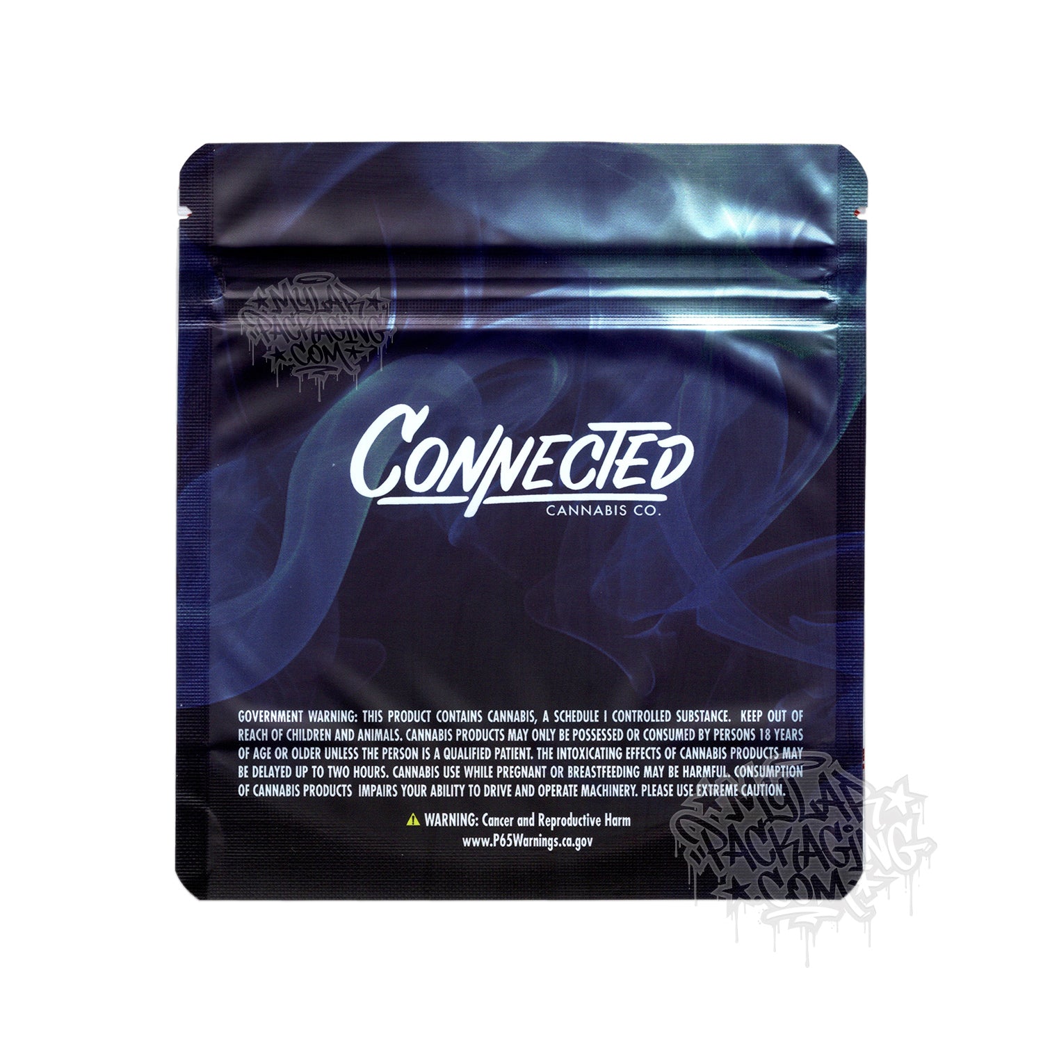 Connected Brand 3.5g Empty Smell Proof Mylar Bag Packaging with Custom Stickers