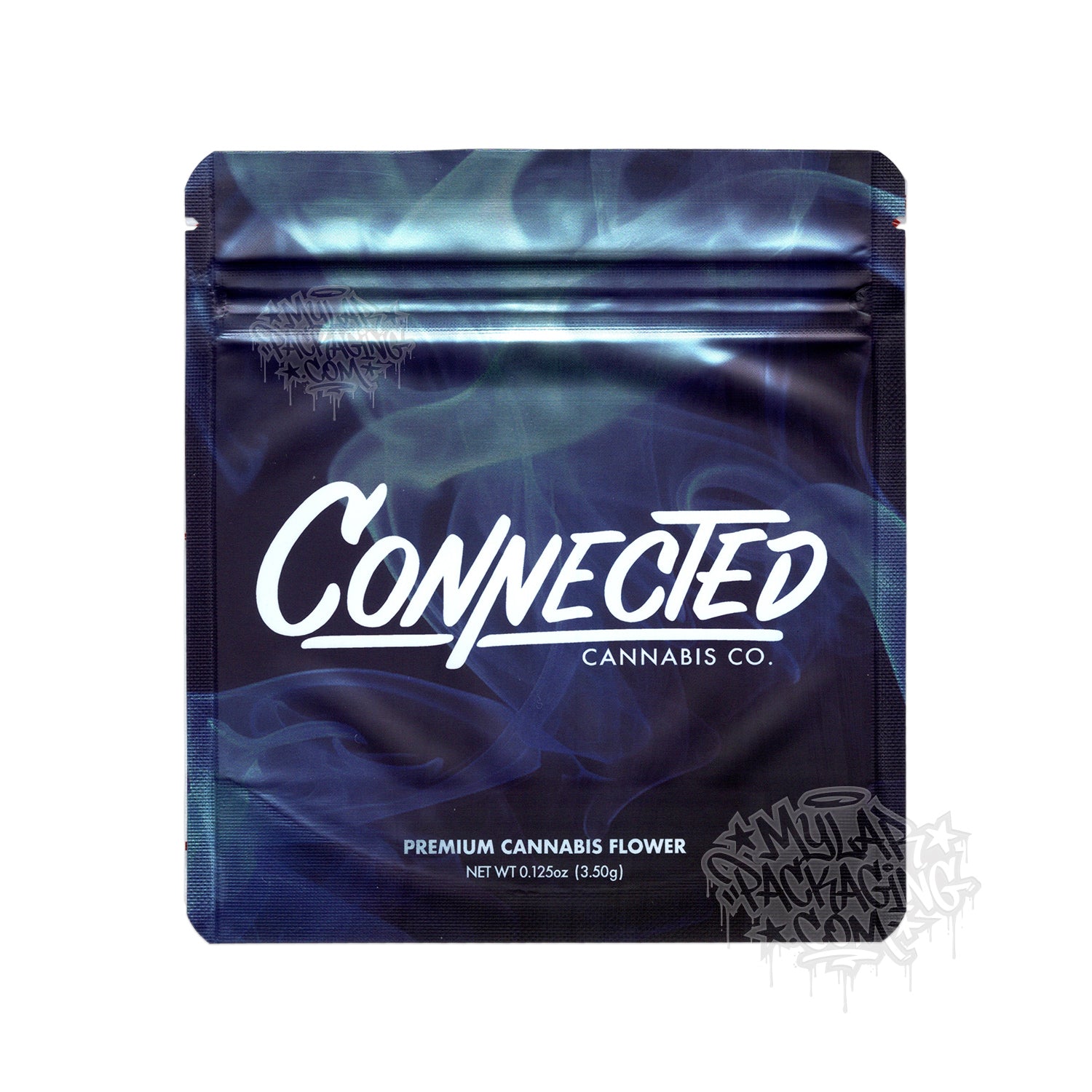 Connected Brand 3.5g Empty Smell Proof Mylar Bag Packaging with Custom Stickers