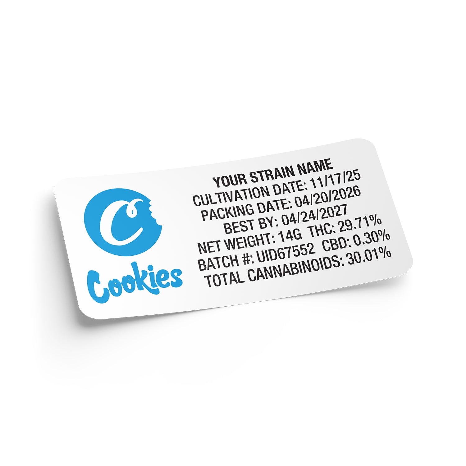 Cookies Dispensary 14g / 1/2oz Empty Mylar Bag Packaging and Custom Stickers