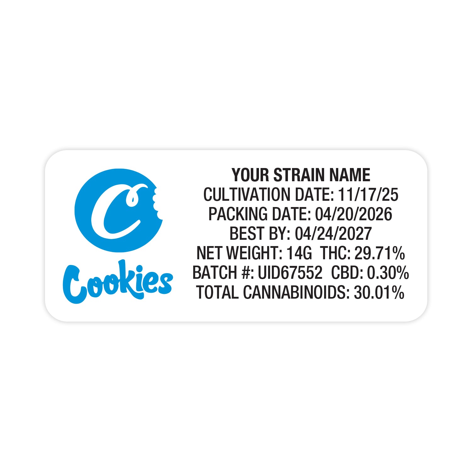 Cookies Dispensary 14g / 1/2oz Empty Mylar Bag Packaging and Custom Stickers