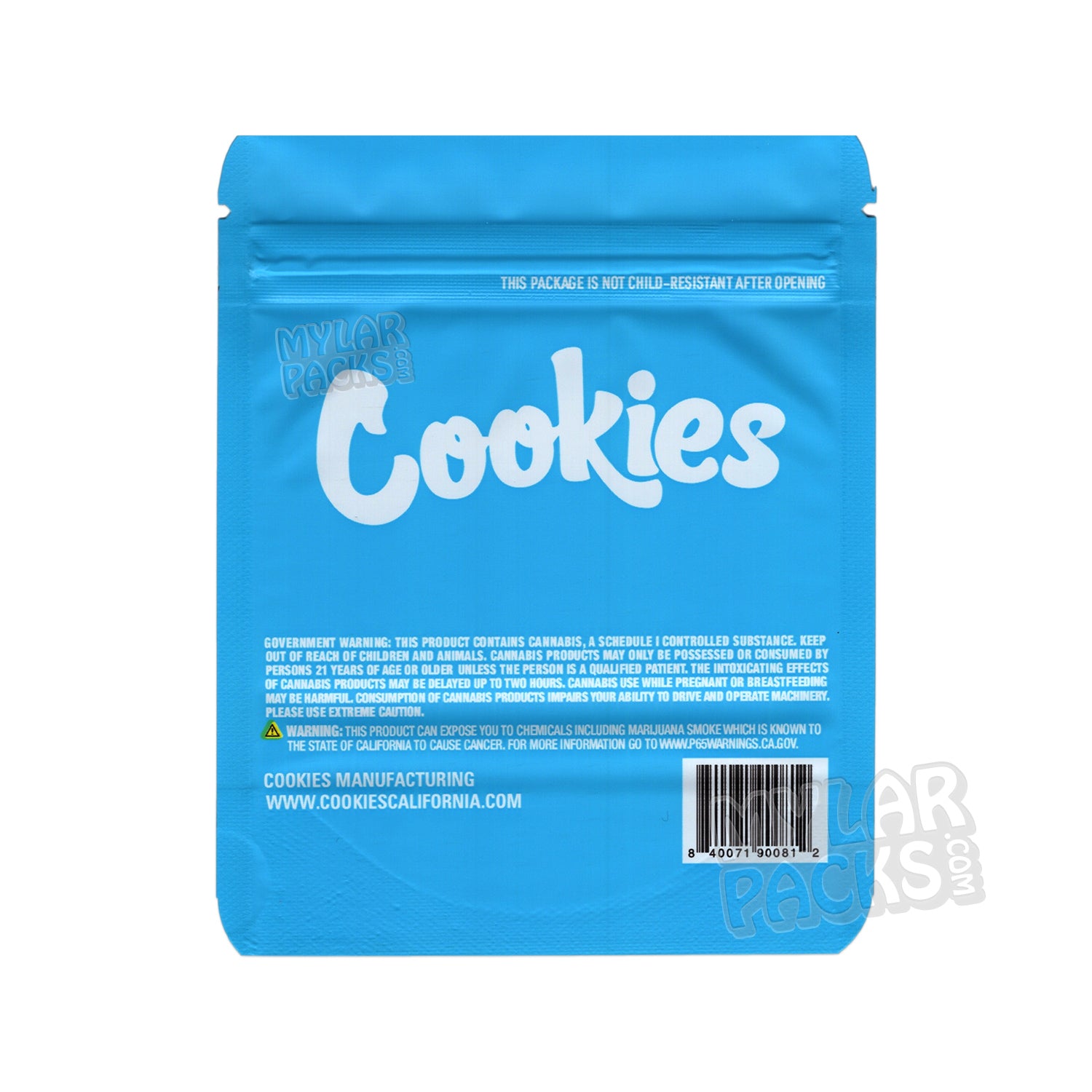 Bolsa de Mylar vacía de 3,5 g, antiolor y con pegatinas personalizadas, para dispensario de galletas.
