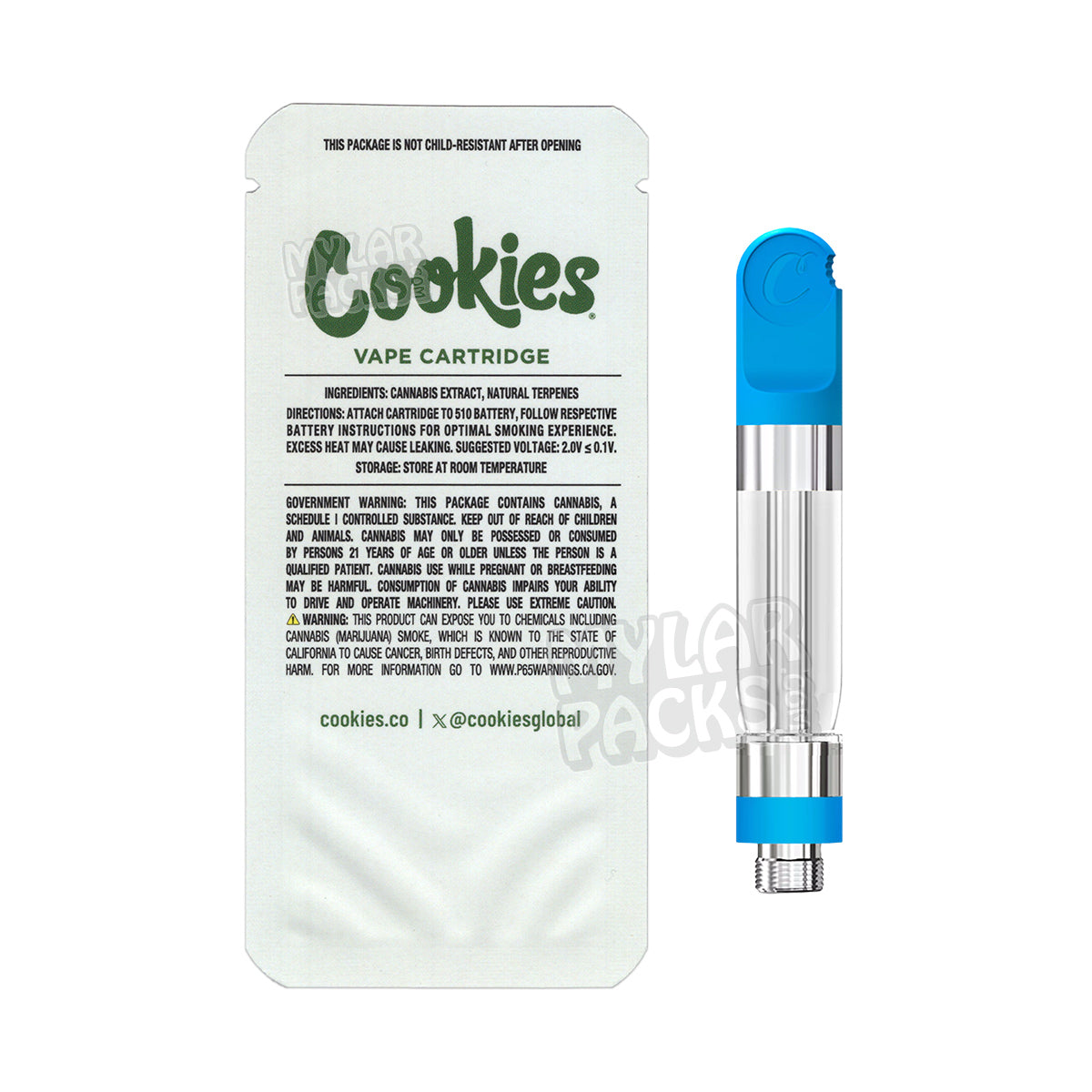 Bolsa de Mylar con pegatinas personalizadas para cartuchos de vapeo vacíos de 1 g de All Time High by Cookies
