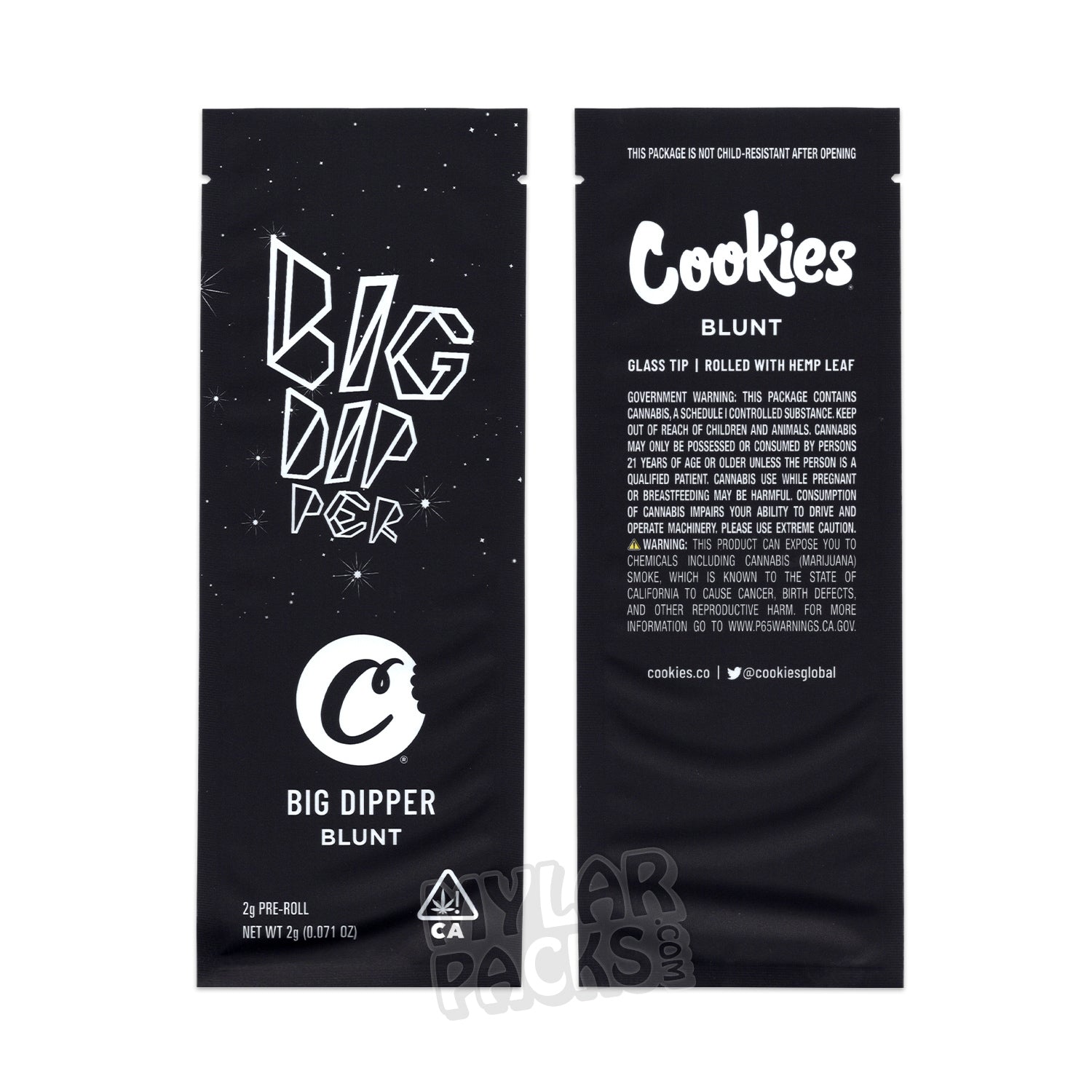Big Dipper de Cookies 2g Preroll Blunt Empaque vacío Tubo de pop Punta de vidrio y pegatinas