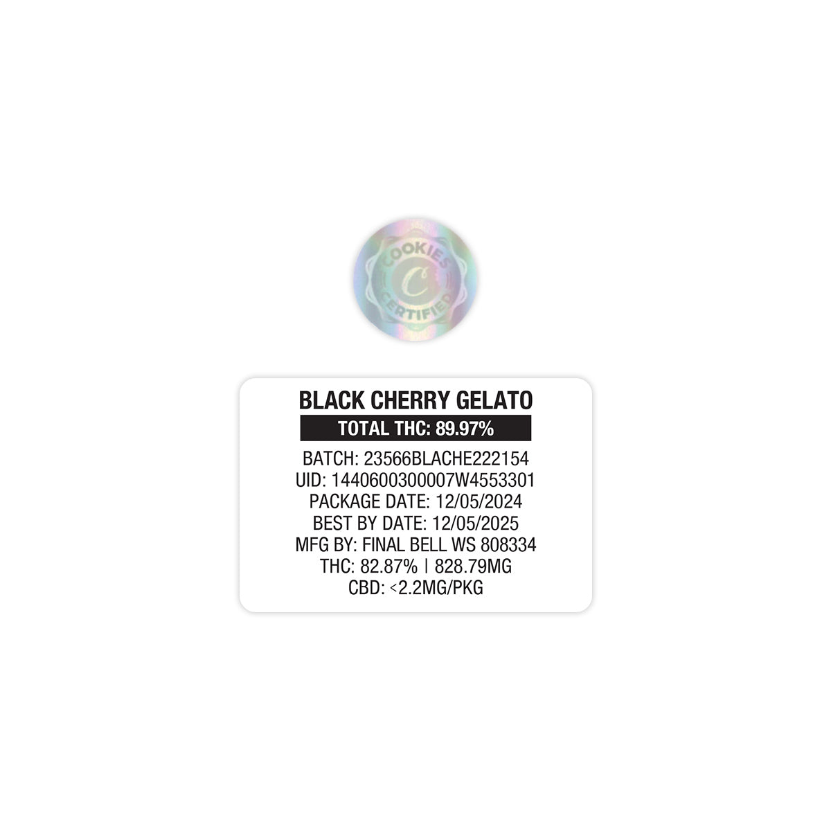 Gelato de cereza negra de Cookies, 1 g, embalaje vacío para vapeo, bolsa de Mylar con pegatinas personalizadas