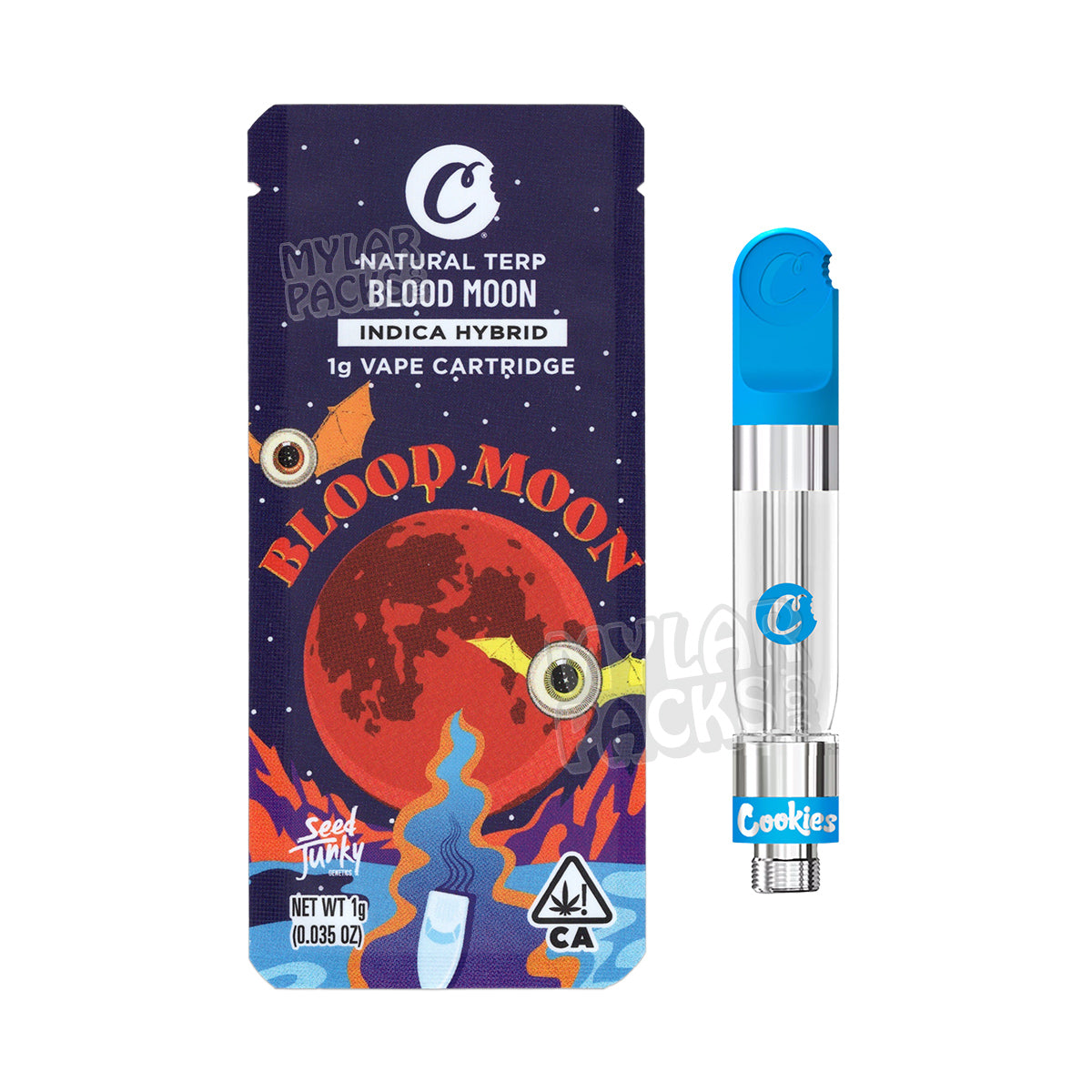 Blood Moon de Cookies - Cartucho de vapeo vacío de 1 g, bolsa de Mylar con pegatinas personalizadas