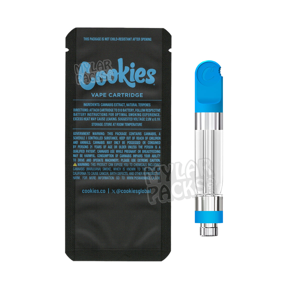 Blue Raz by Cookies - Cartucho de vapeo vacío de 1 g, bolsa de Mylar con pegatinas personalizadas