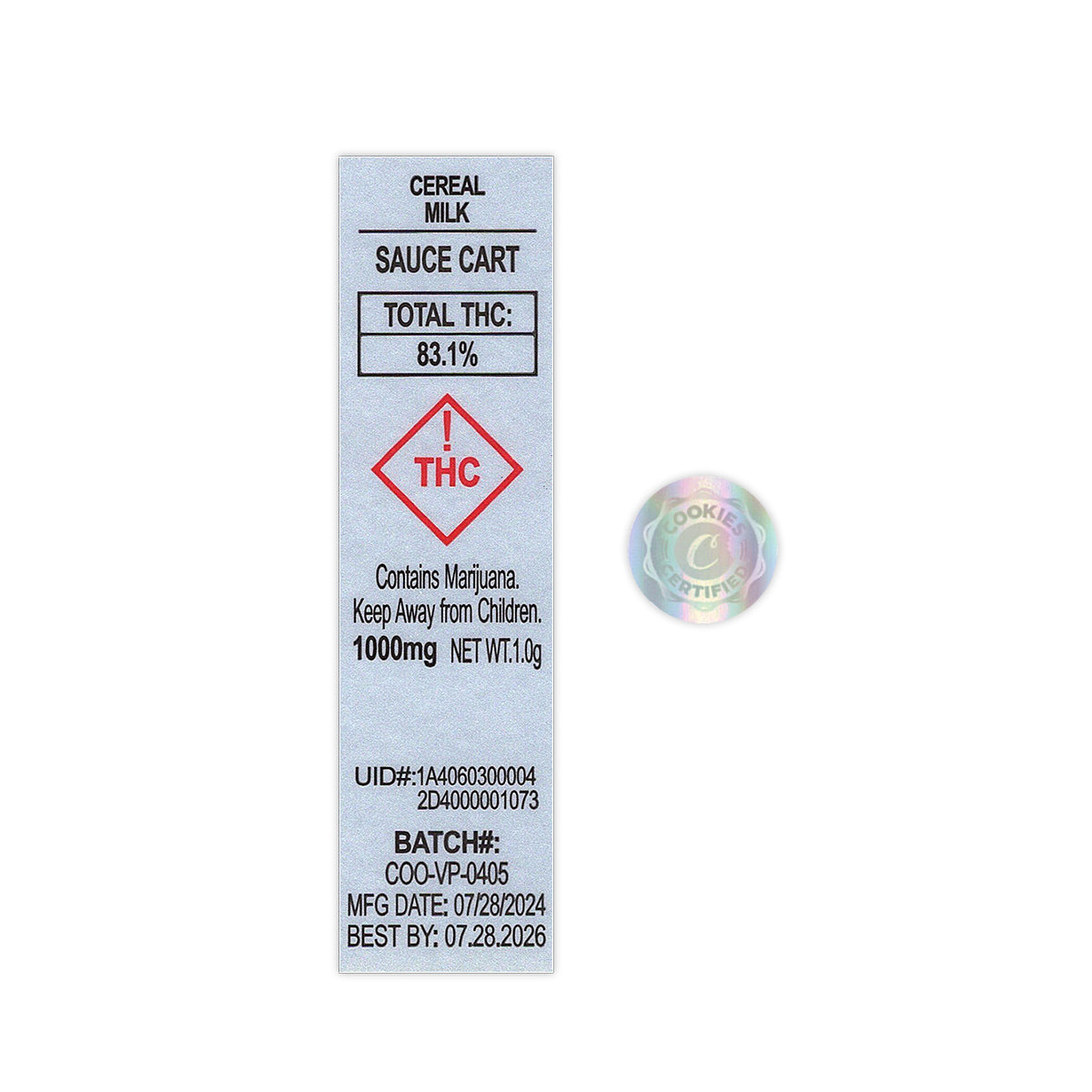 Cartucho de vapeo vacío individual Cookies con caja, tubo de plástico de 1 ml, carrito y pegatinas.