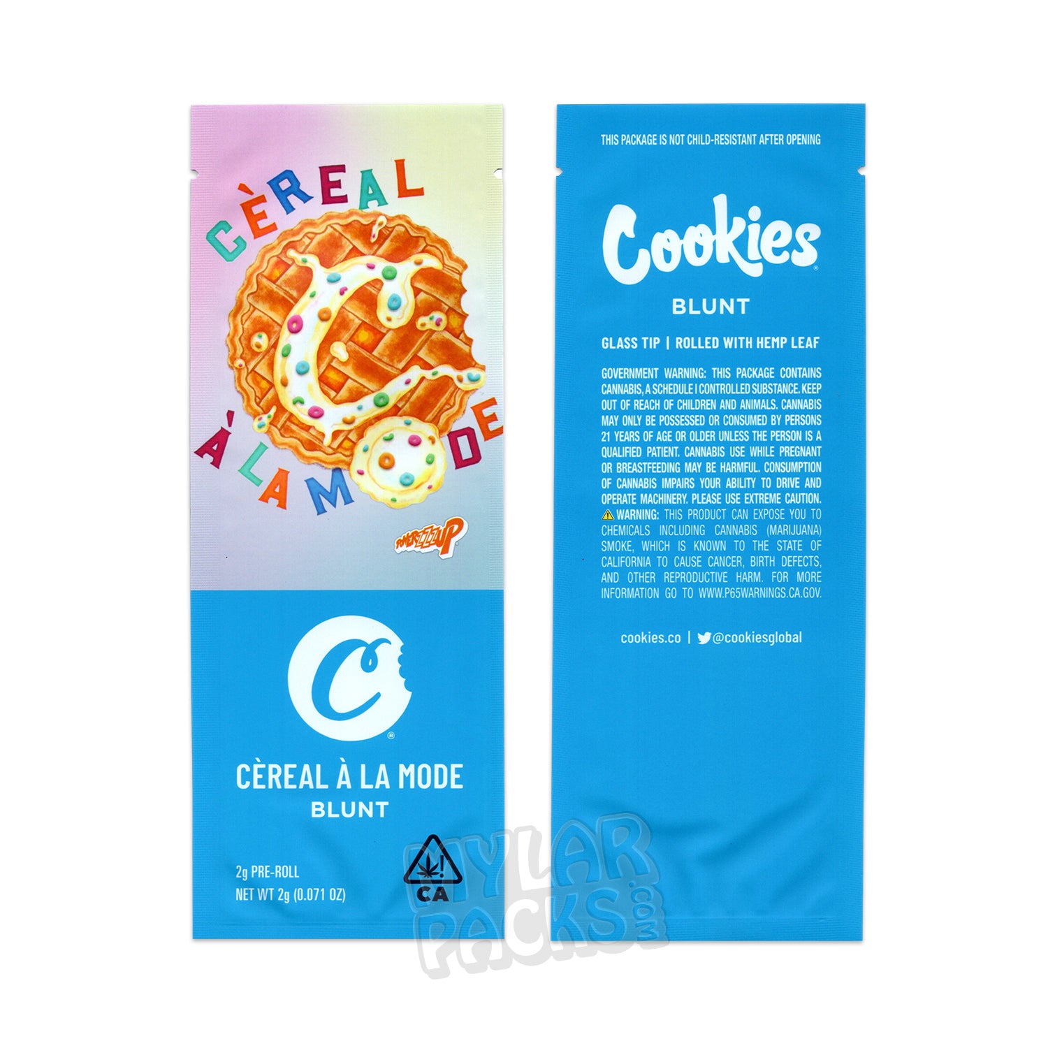 Cereal a la Mode de Cookies 2g Preroll Blunt Empaque vacío Tubo de pop Punta de vidrio y pegatinas
