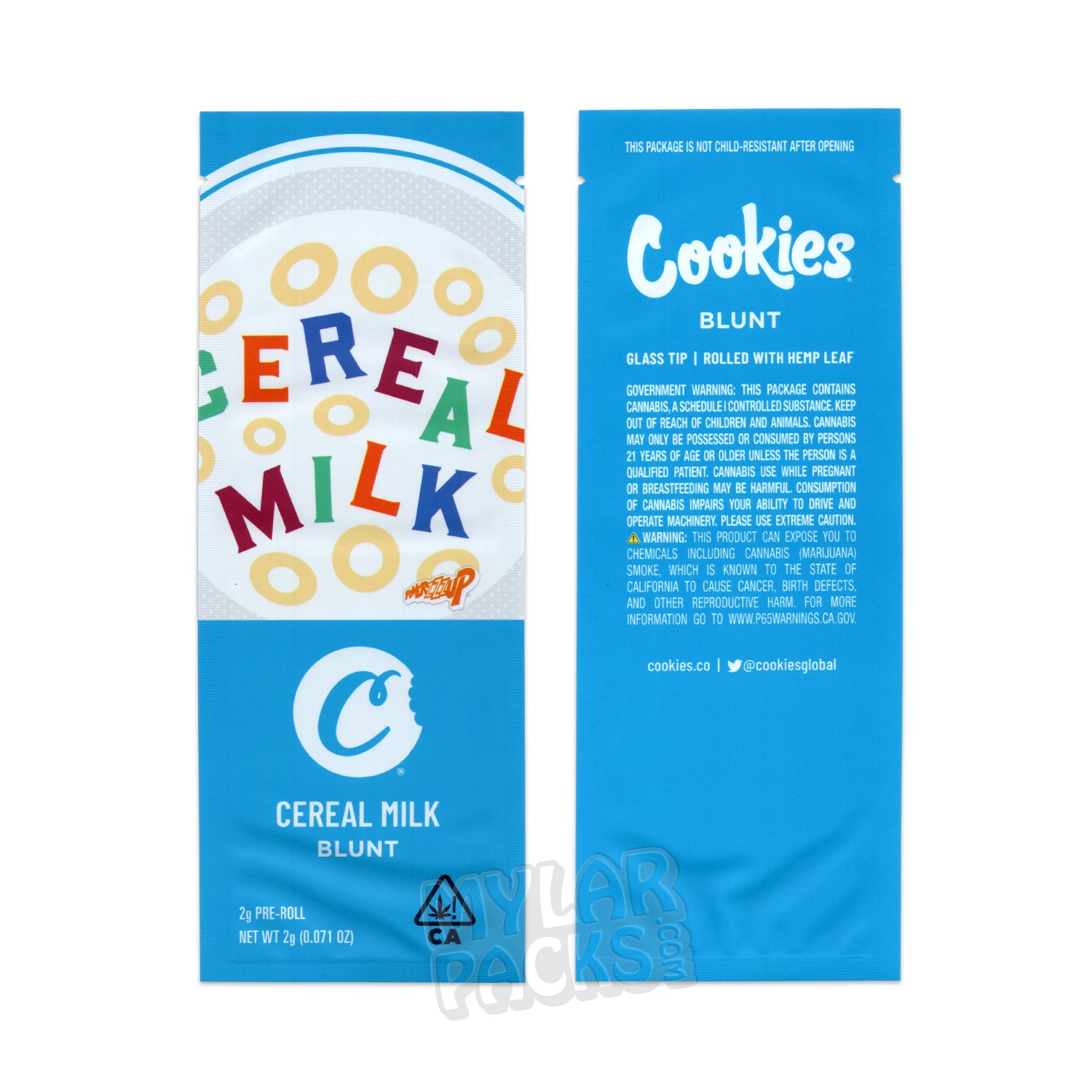 Leche de cereales de Cookies 2 g Preroll Blunt Empaque vacío Pop Tube Punta de vidrio y pegatinas