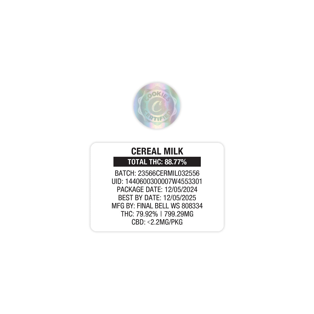 Leche de cereales Cookies, 1 g, embalaje para vapeo vacío, bolsa de Mylar con pegatinas personalizadas