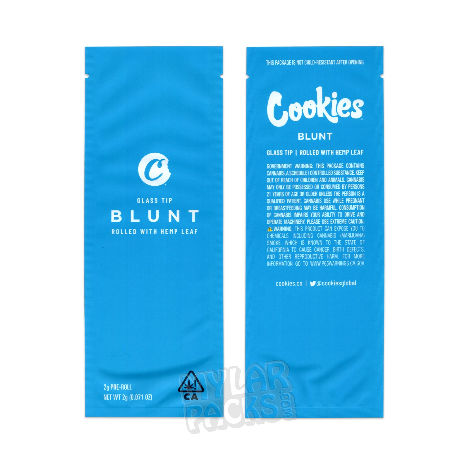 Galletas pre-enrolladas de 2 g, empaque vacío, tubo de pop, punta de vidrio y pegatinas personalizables