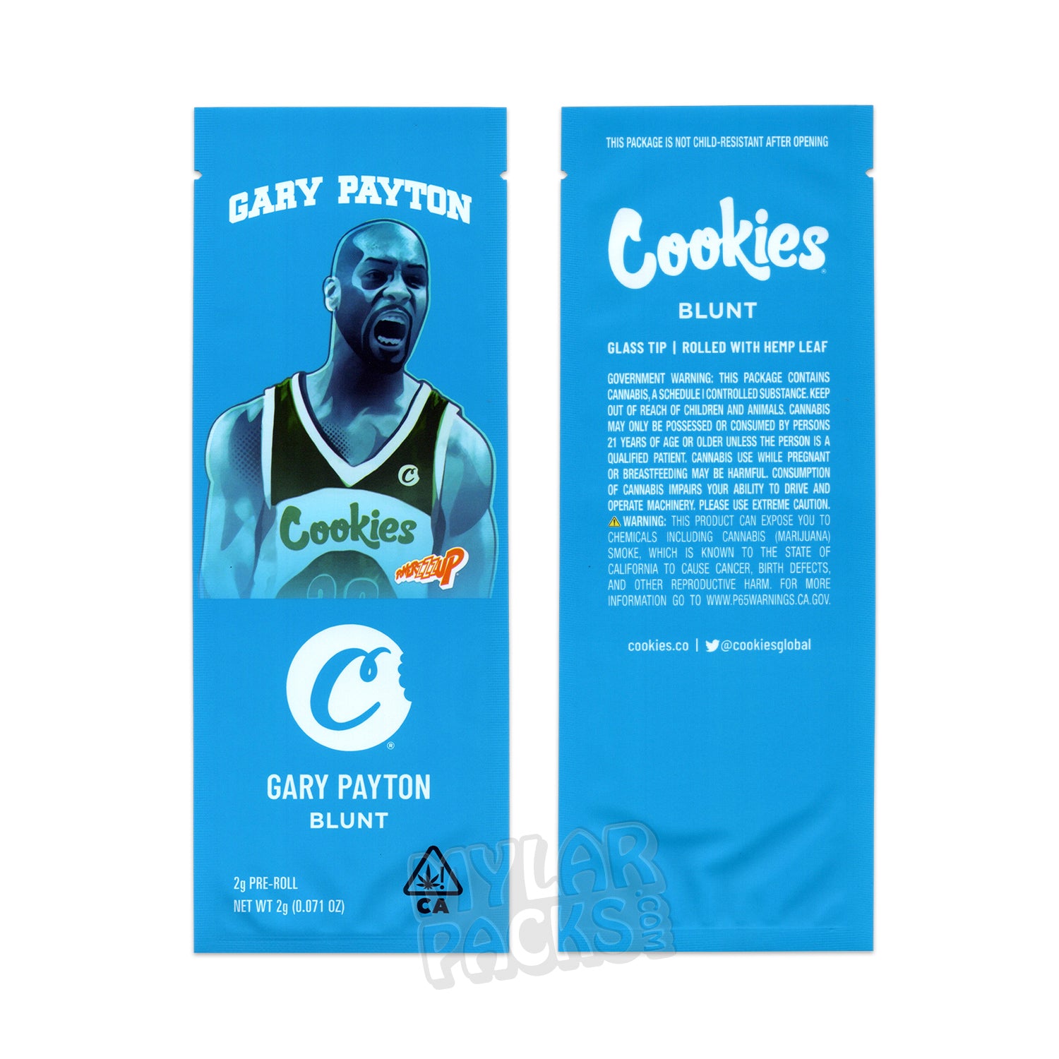Gary Payton by Cookies 2g Preroll Blunt Empaque vacío Tubo de pop Punta de vidrio y pegatinas