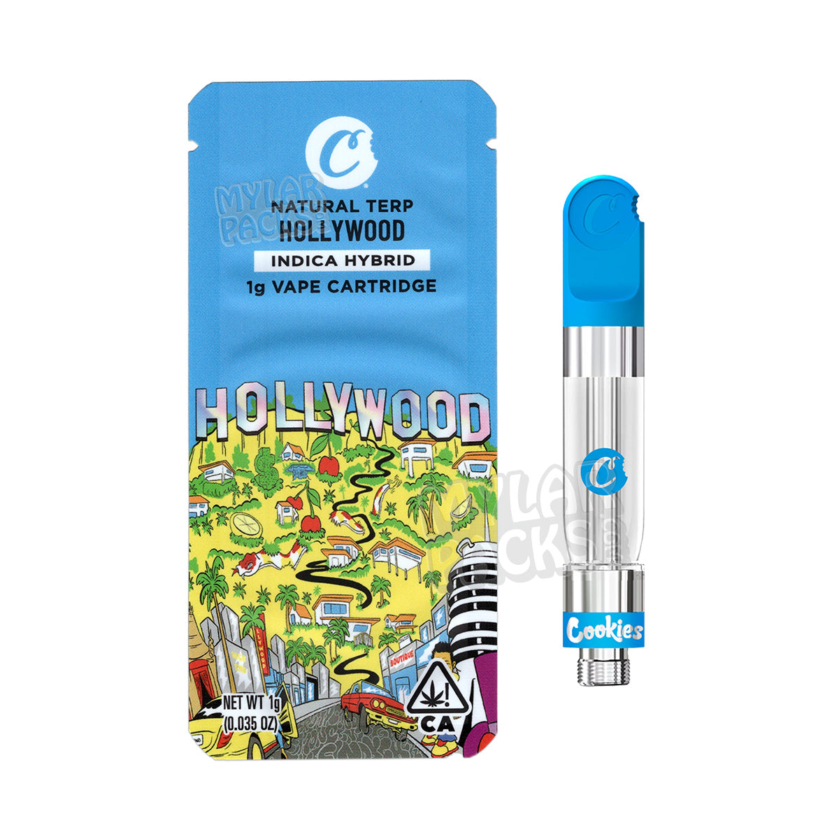 Bolsa de Mylar con pegatinas personalizadas para cartuchos de vapeo vacíos Hollywood by Cookies de 1 g