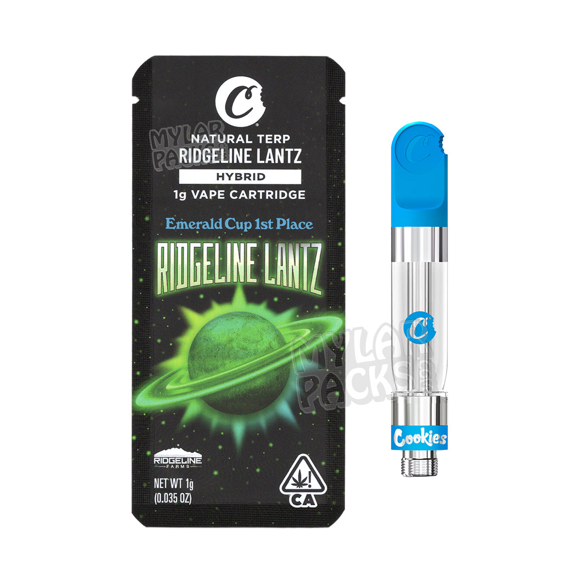 Ridgeline Lantz de Cookies - Cartucho de vapeo vacío de 1 g, bolsa de Mylar con pegatinas personalizadas