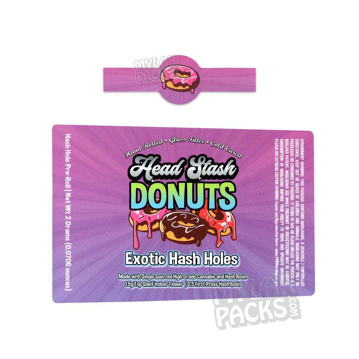 Head Stash Donuts 2G Exotic Hash Hole Preroll Empty Clear Hard Plastic Tube Sticker and Tip Wrapper