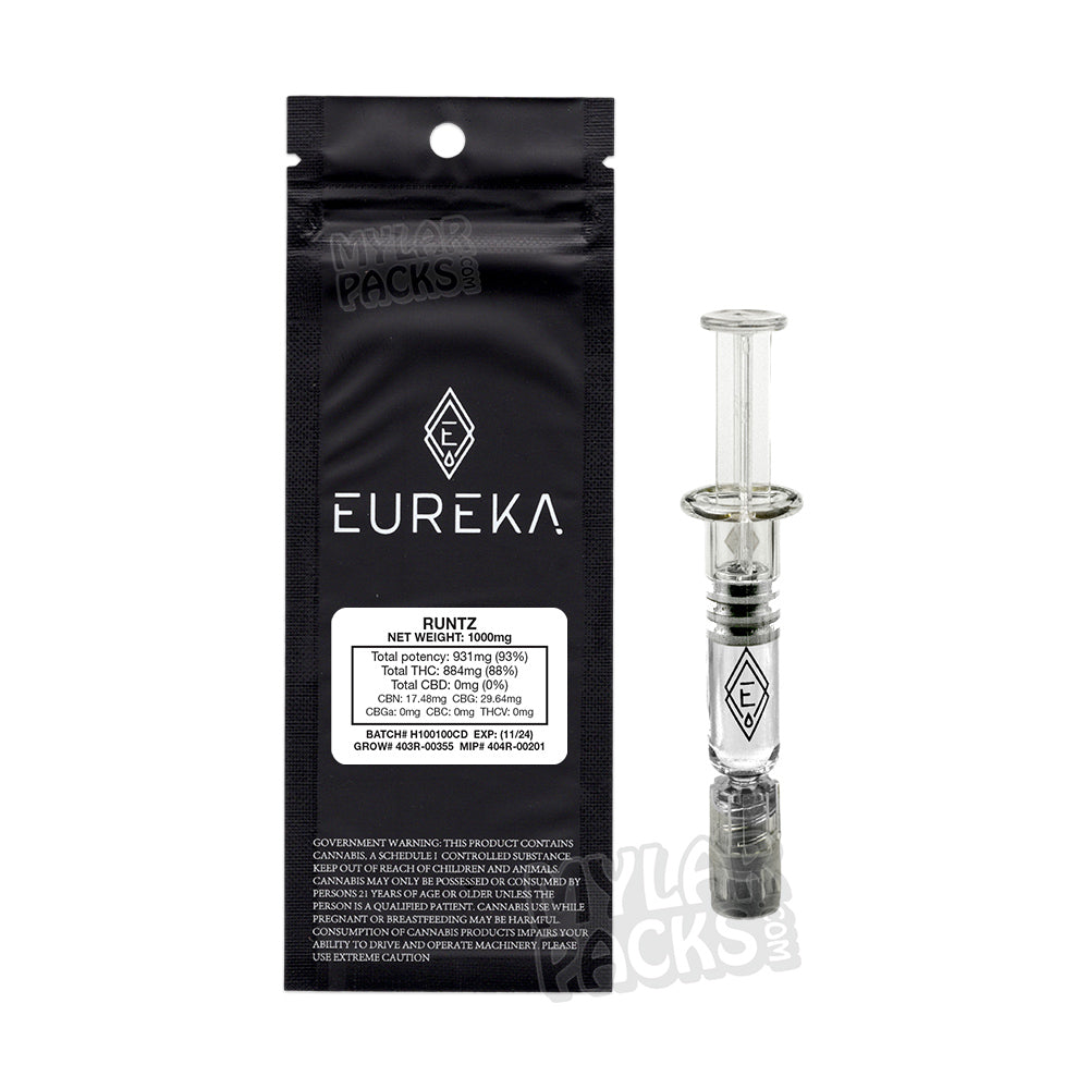 Bolsa de jeringa de vidrio vacía con émbolo y pegatinas personalizadas de Eureka Concentrates (1 g)