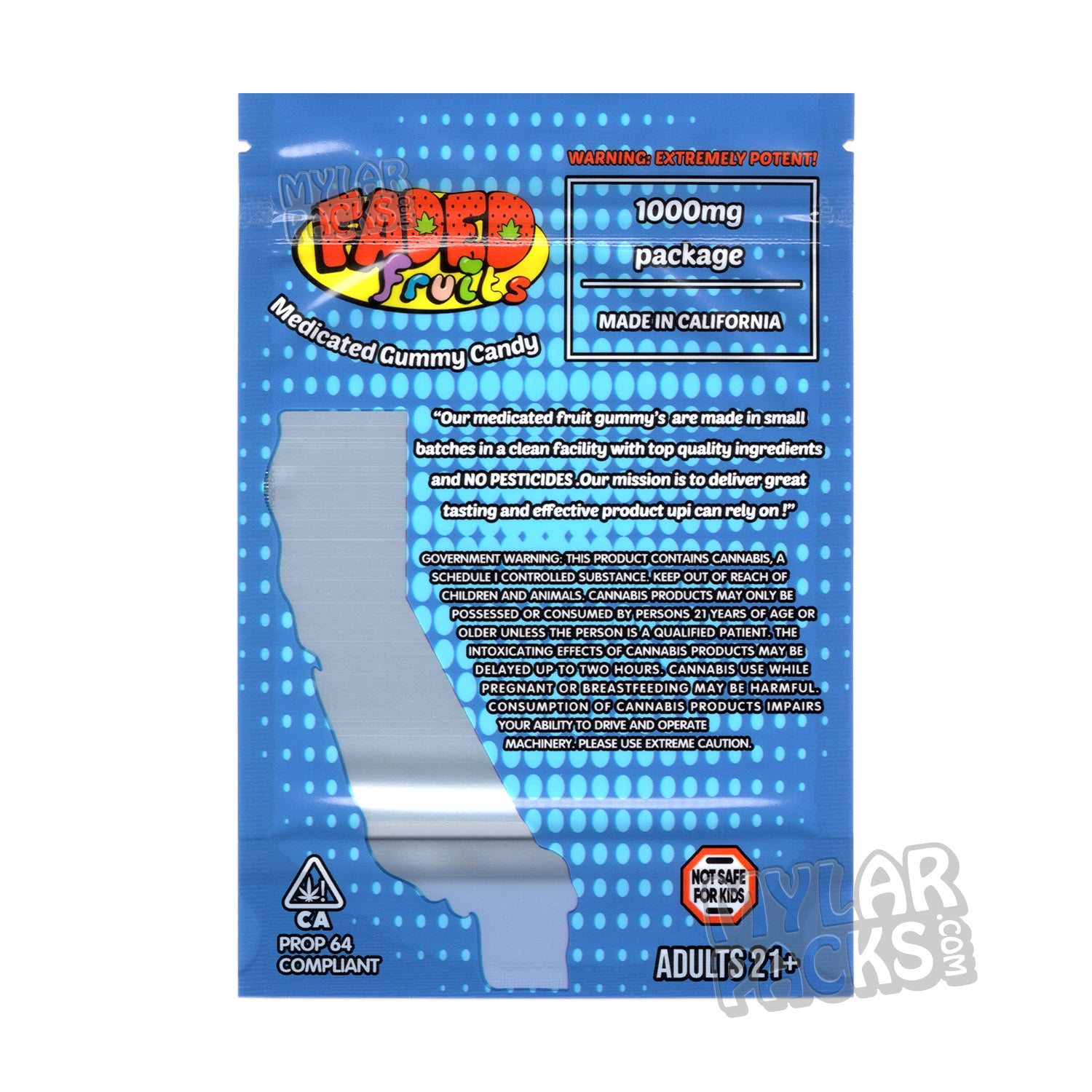 Granizado azul de Faded Fruits, 1000 mg, bolsa de mylar vacía, comestibles, embalaje de dulces