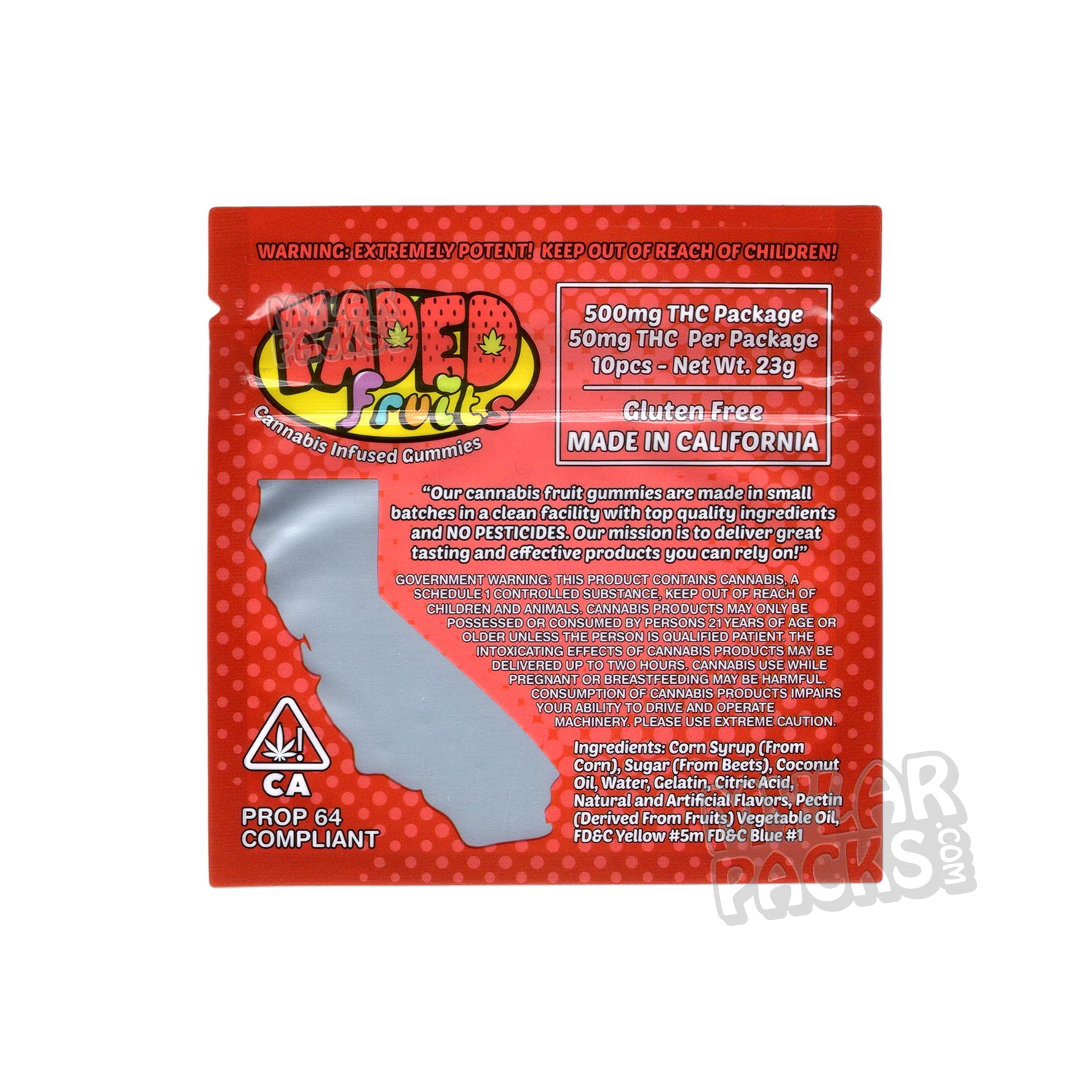 Faded Fruits Cherry OG 500 mg Bolsa de Mylar vacía Envase de dulces comestibles