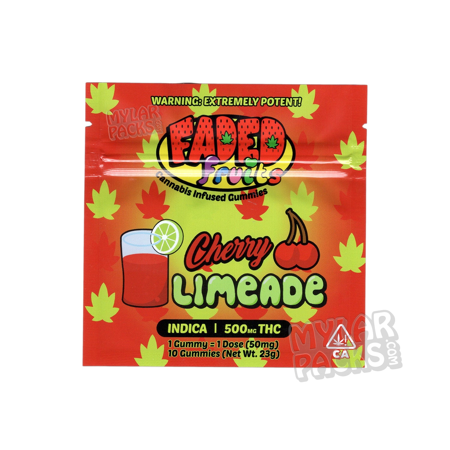 Faded Fruits Cherry Limeade 500 mg Bolsa de Mylar vacía Comestibles Envase de dulces
