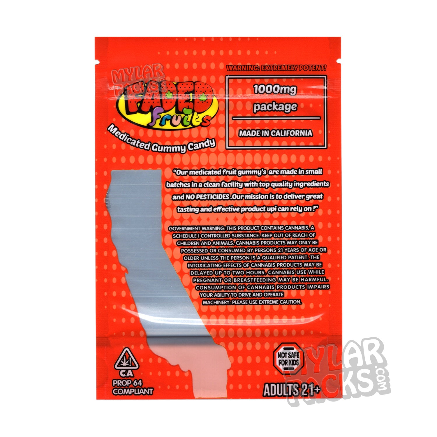 Bolsa de Mylar vacía de Faded Fruits Cola de 1000 mg, comestible, para dulces