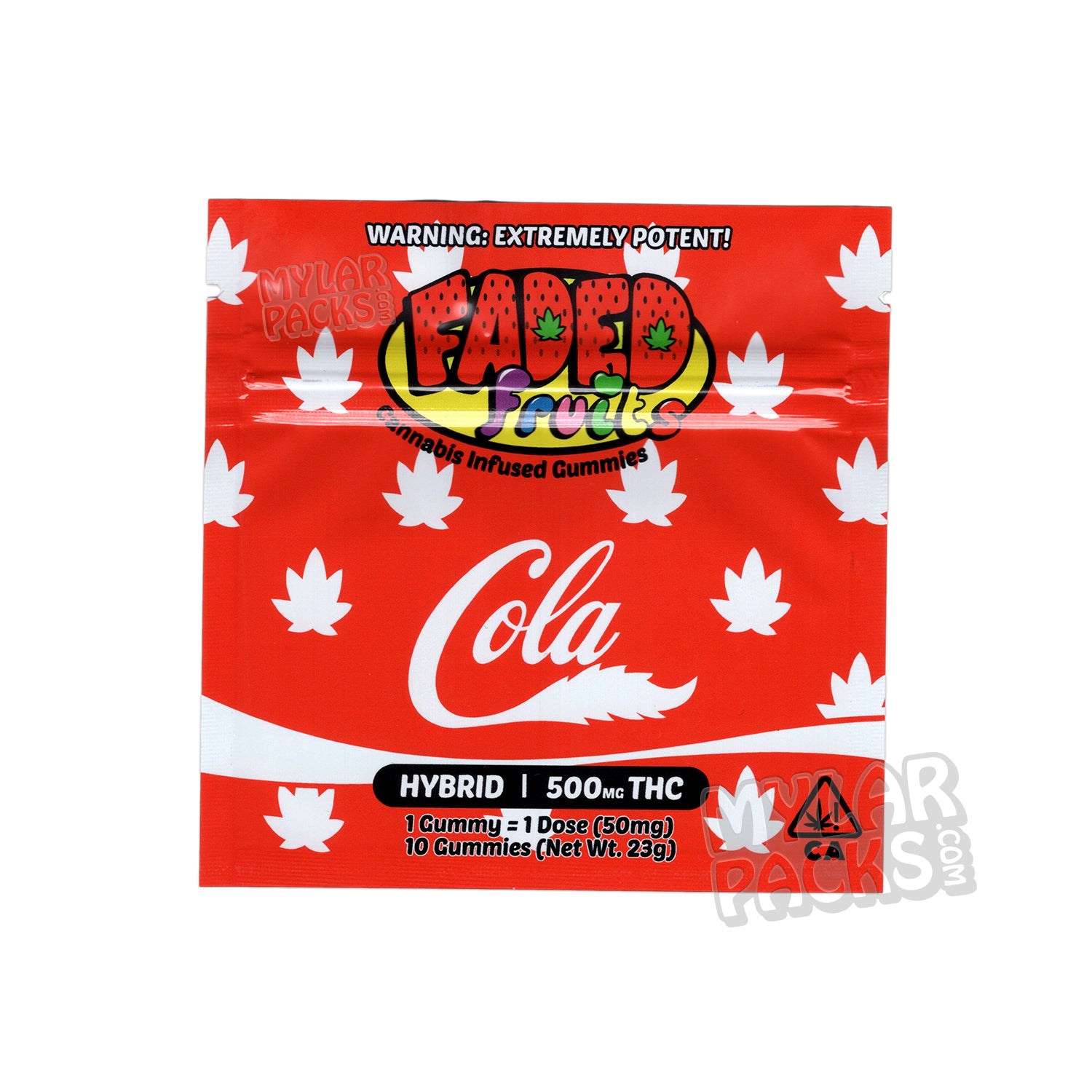 Bolsa de Mylar vacía de Faded Fruits Cola de 500 mg, comestible, para dulces