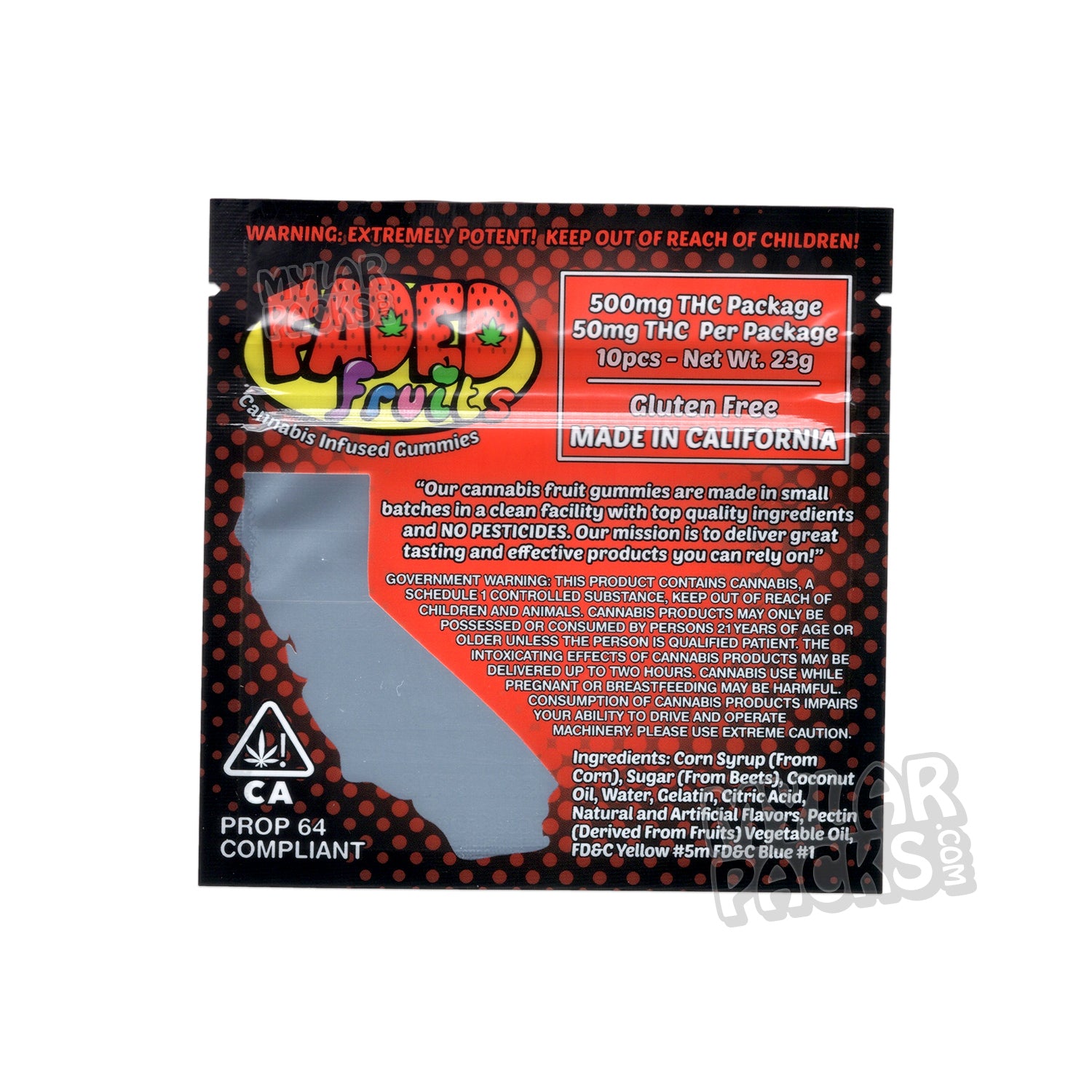 Bolsa de Mylar vacía de Faded Fruits Cola de 500 mg, comestible, para dulces