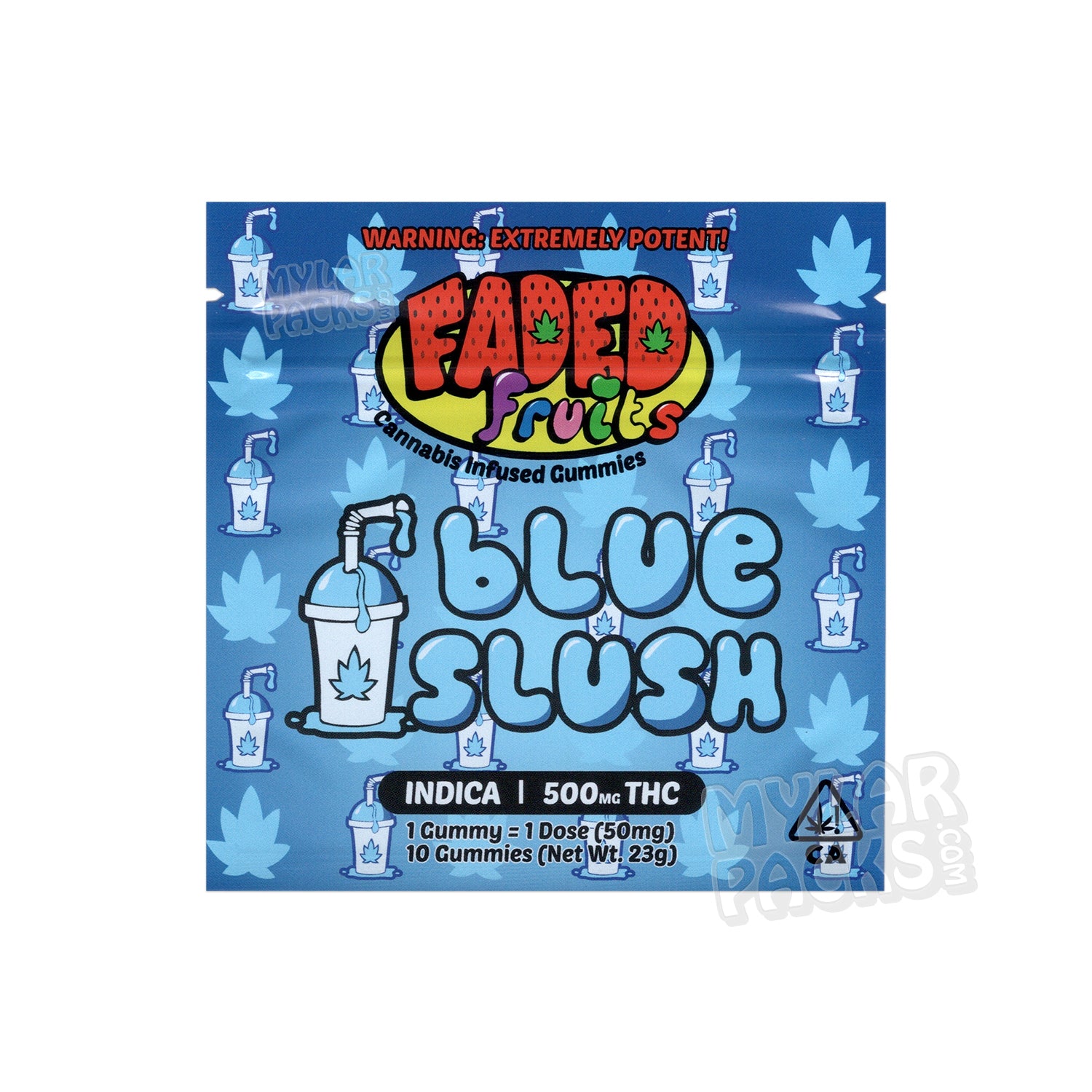 Granizado azul de Faded Fruits, 500 mg, bolsa de mylar vacía, comestibles, embalaje de dulces
