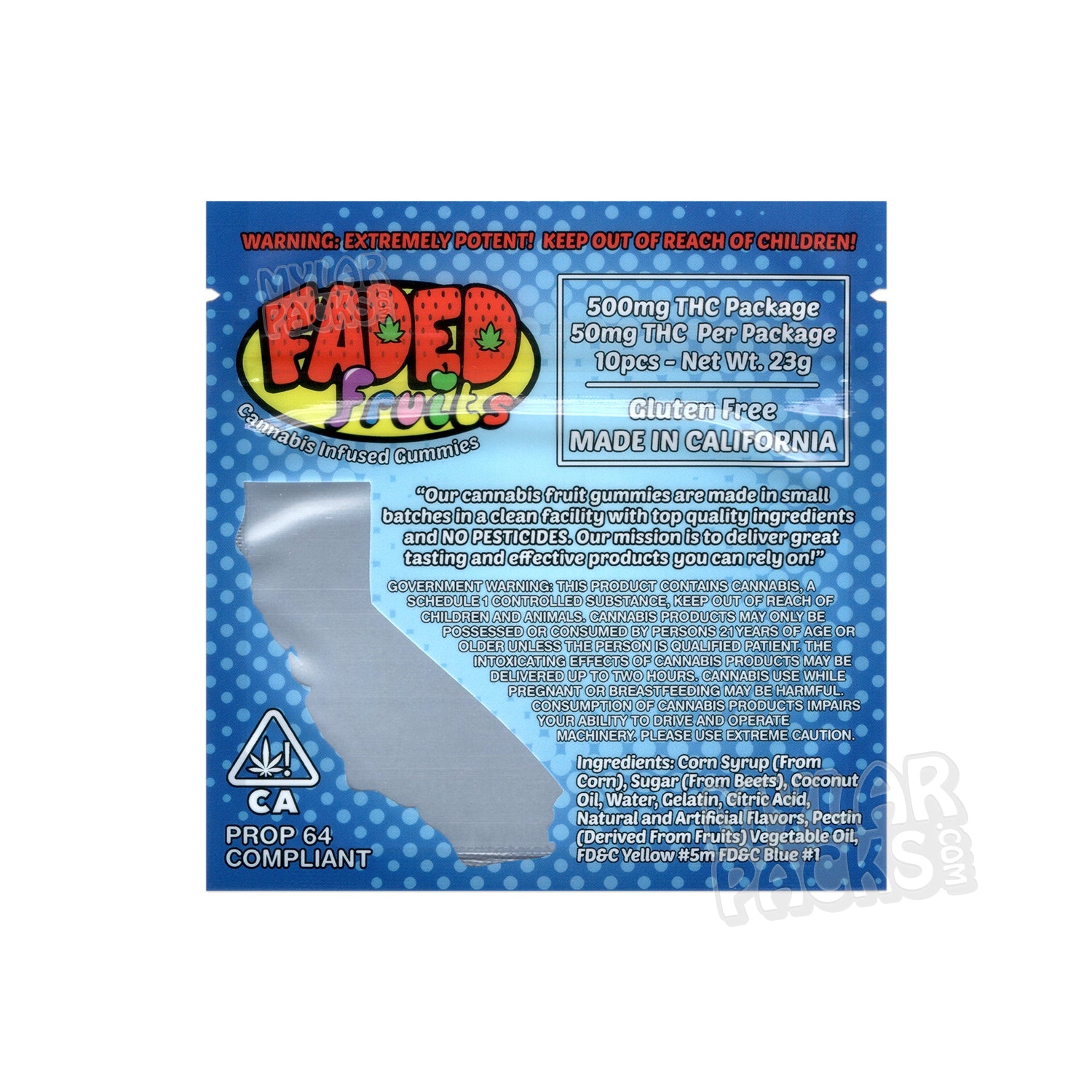 Granizado azul de Faded Fruits, 500 mg, bolsa de mylar vacía, comestibles, embalaje de dulces
