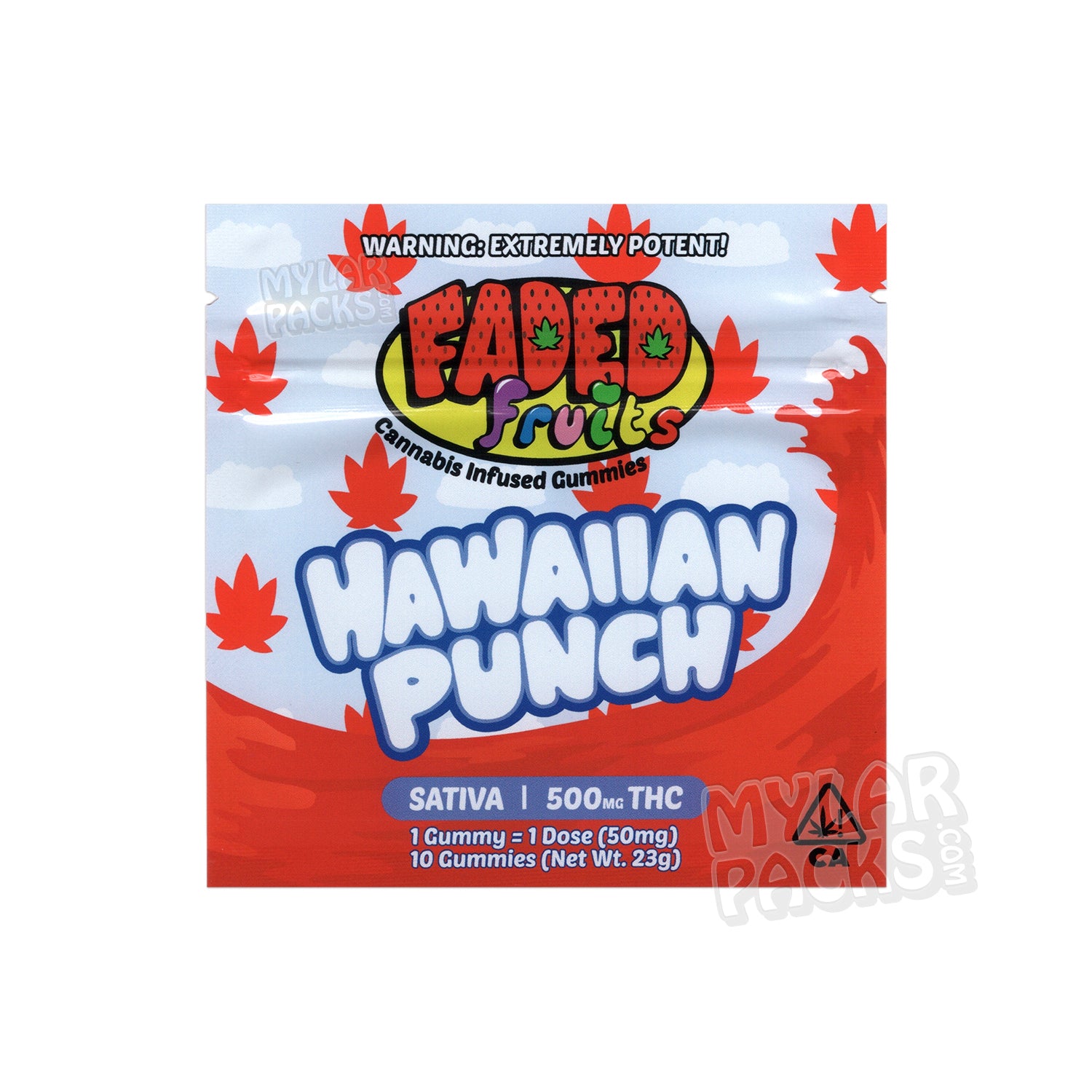 Ponche hawaiano de frutas marchitas, 500 mg, bolsa de mylar vacía, comestibles, empaque de dulces