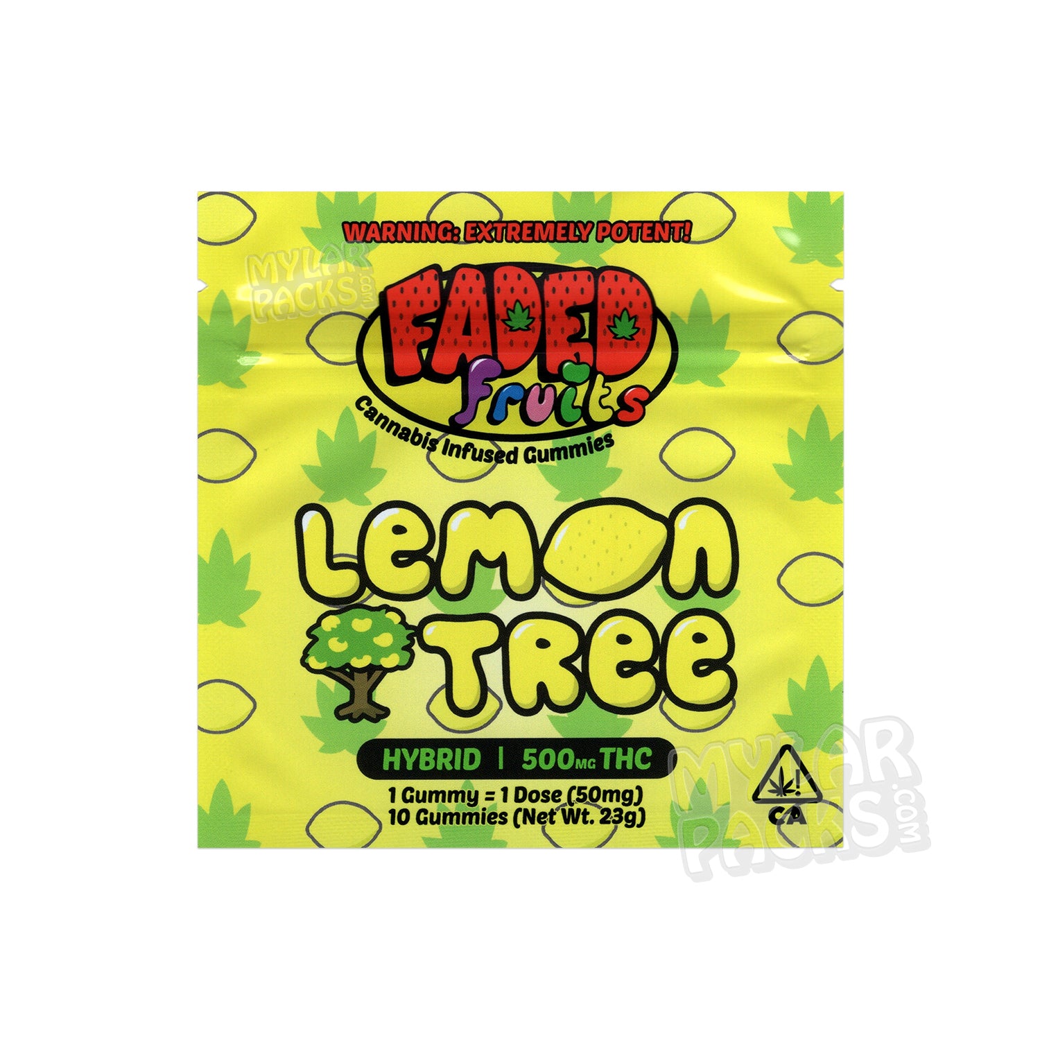 Bolsa de Mylar vacía de Faded Fruits Lemon Tree, 500 mg, para dulces comestibles