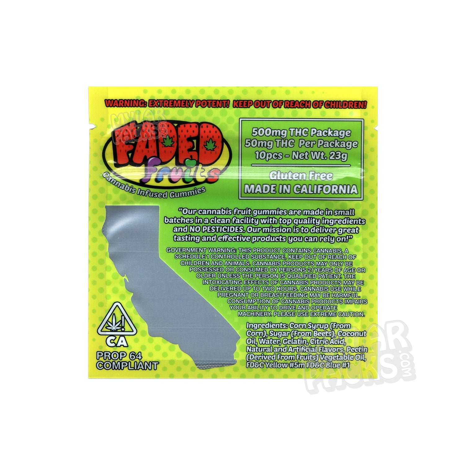 Bolsa de Mylar vacía de Faded Fruits Lemon Tree, 500 mg, para dulces comestibles