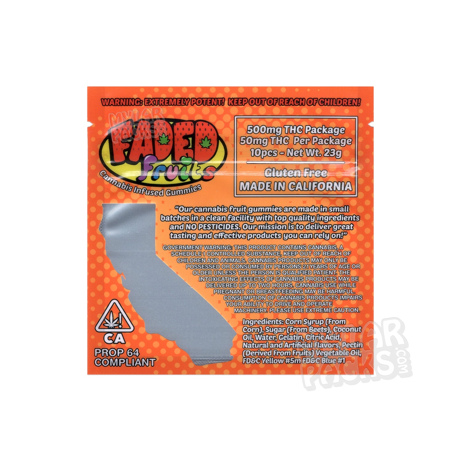 Sorbete de naranja Faded Fruits de 500 mg, bolsa de mylar vacía, comestible, empaque de dulces